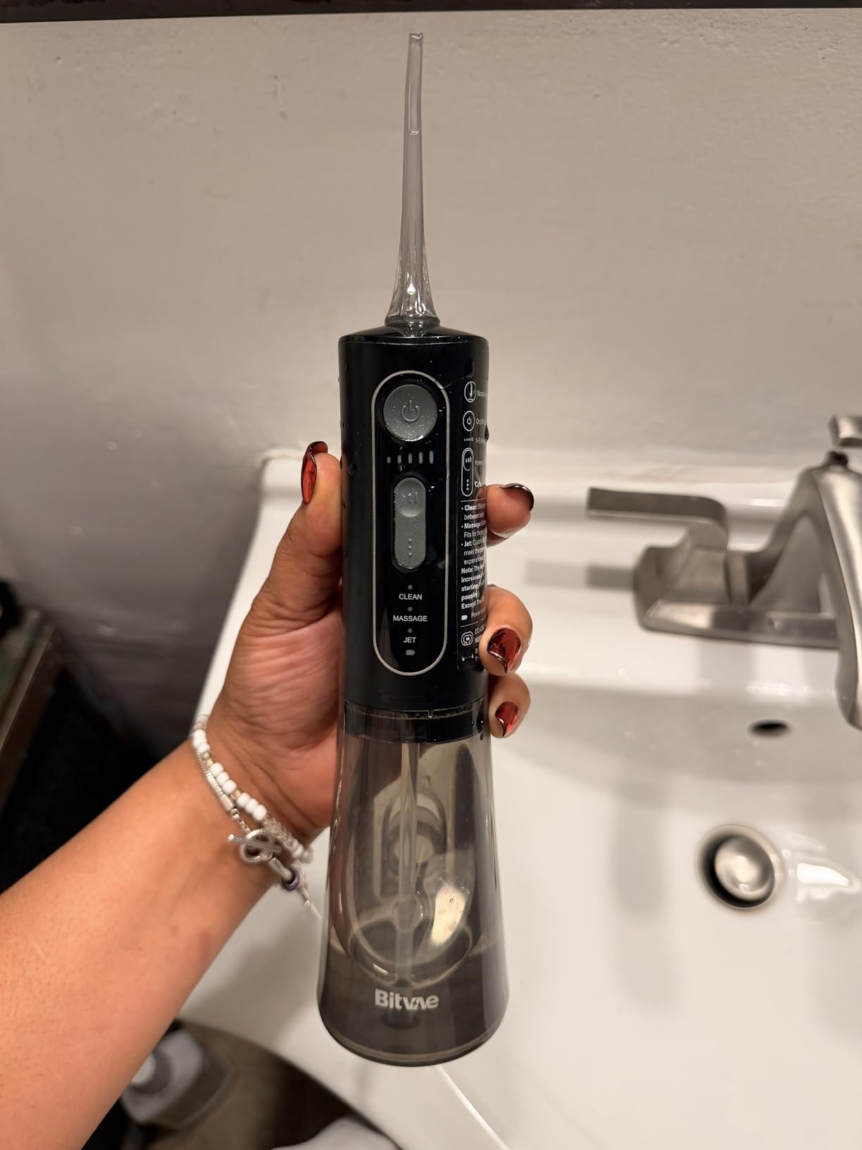 Bitvae Water Dental Flosser for Teeth, Cordless Water Teeth Cleaner Picks | 3 Modes 5 Intensities, IPX7 Waterproof, Rechargeable Water Dental Picks for Cleaning Black customer photo 2