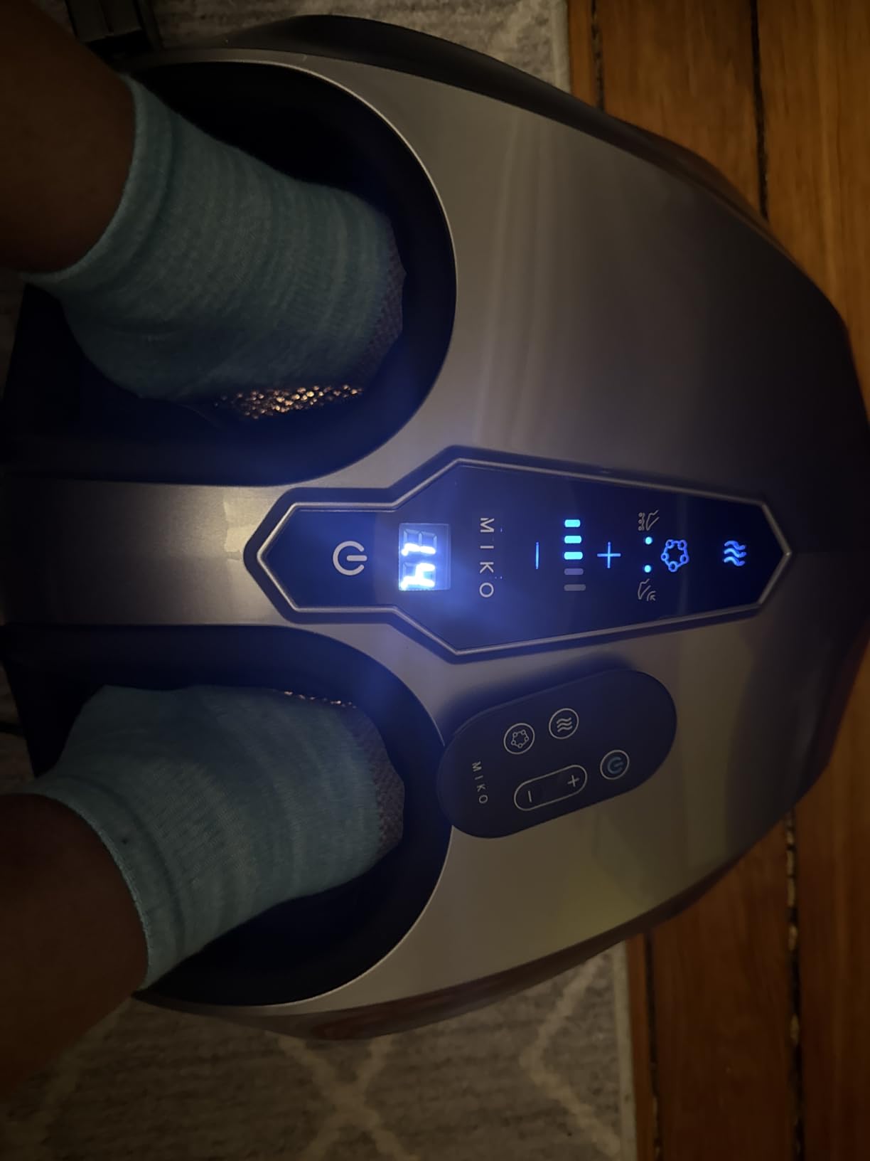 MIKO Shiatsu Foot Massager with Heat and Air Compression | 5 pressure levels, 3 modes, rolling & wireless remote; for plantar fasciitis and neuropathy; fits men's size 12 customer photo 1