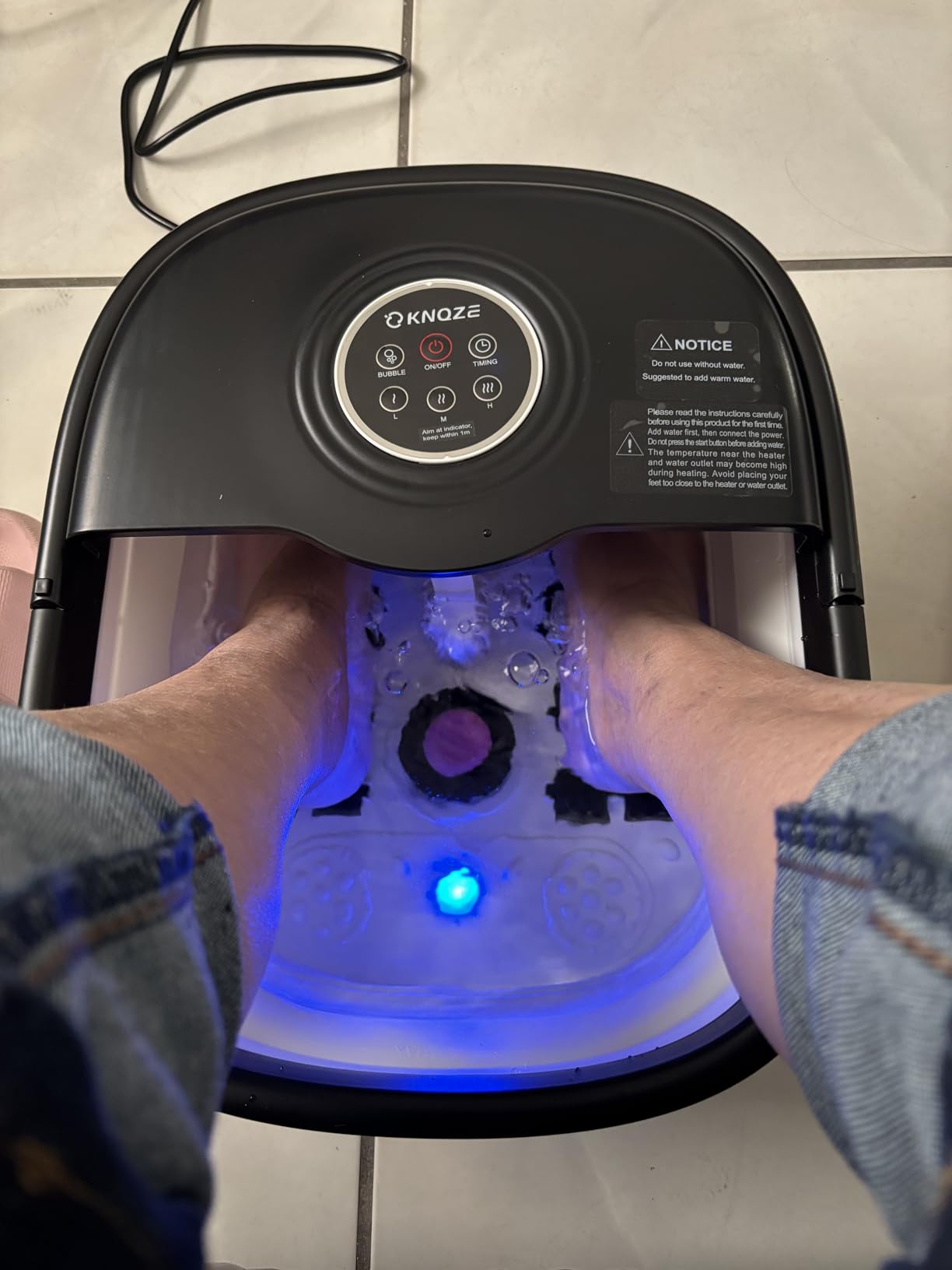 KNQZE Collapsible Foot Spa Bath with Heat & Bubble, Foot Soaking Tub with Timer and Red Light., 16 Rollers & Pumice Stone, Enjoy Warm Water Foot Bath, Gift for Wife and Mom, Black customer photo 2
