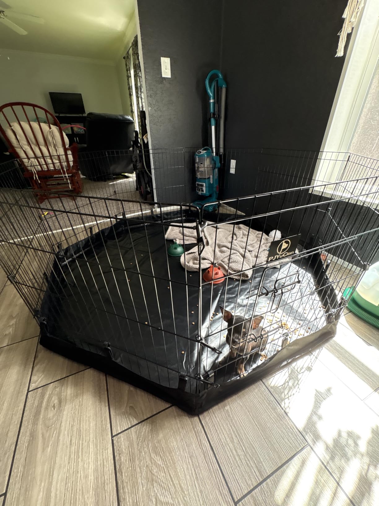 PJYuCien Puppy Playpen with Bottom Pad and Door, 8 Panels 24 H, Black | 24W, Dual-function Pad, For Small Pets, Foldable Octagonal Pen, Versatile, Indoor & Outdoor, Backyard, Protects Floors customer photo 1