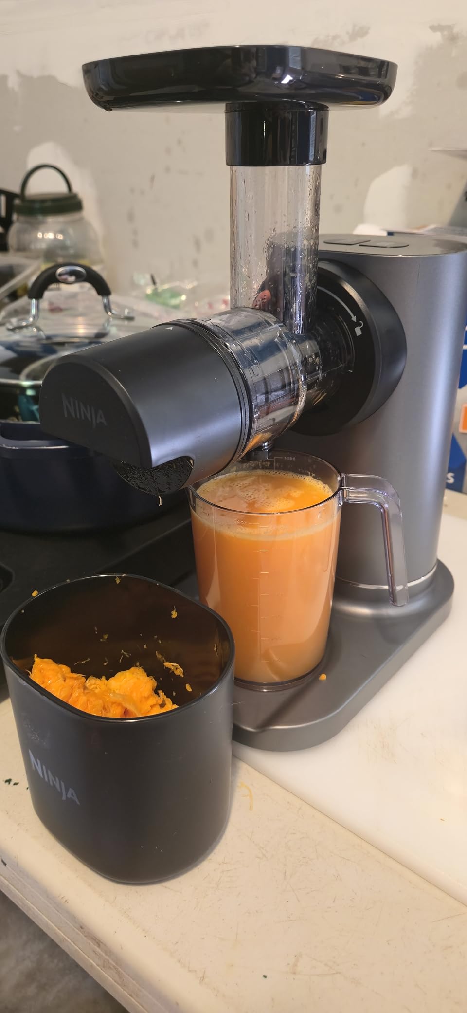 Ninja NeverClog Cold Press Juicer, 24oz Jug, 36oz Pulp, Charcoal, JC151 | 150W high-torque auger juices fibrous fruits & veggies. Total Pulp Control, 2 one-touch programs. Dishwasher safe. customer photo 1
