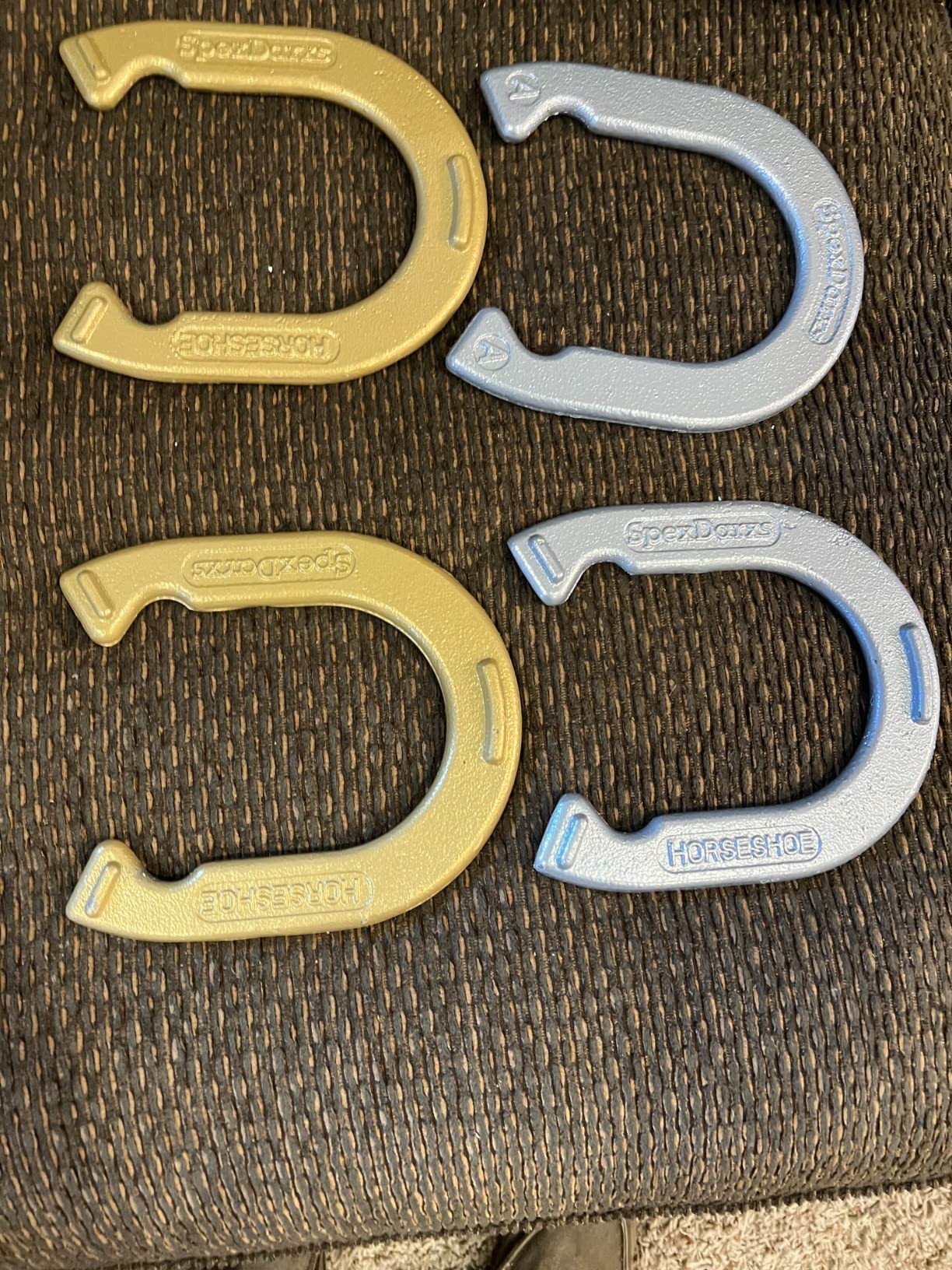 SpexDarxs Horseshoes Set, Lawn Outside Games Kit for Teens Adults Families | Regulation horseshoes, rust-resistant coating, 2 steel stakes and compact case, non-slip grip. Classic backyard game. customer photo 1