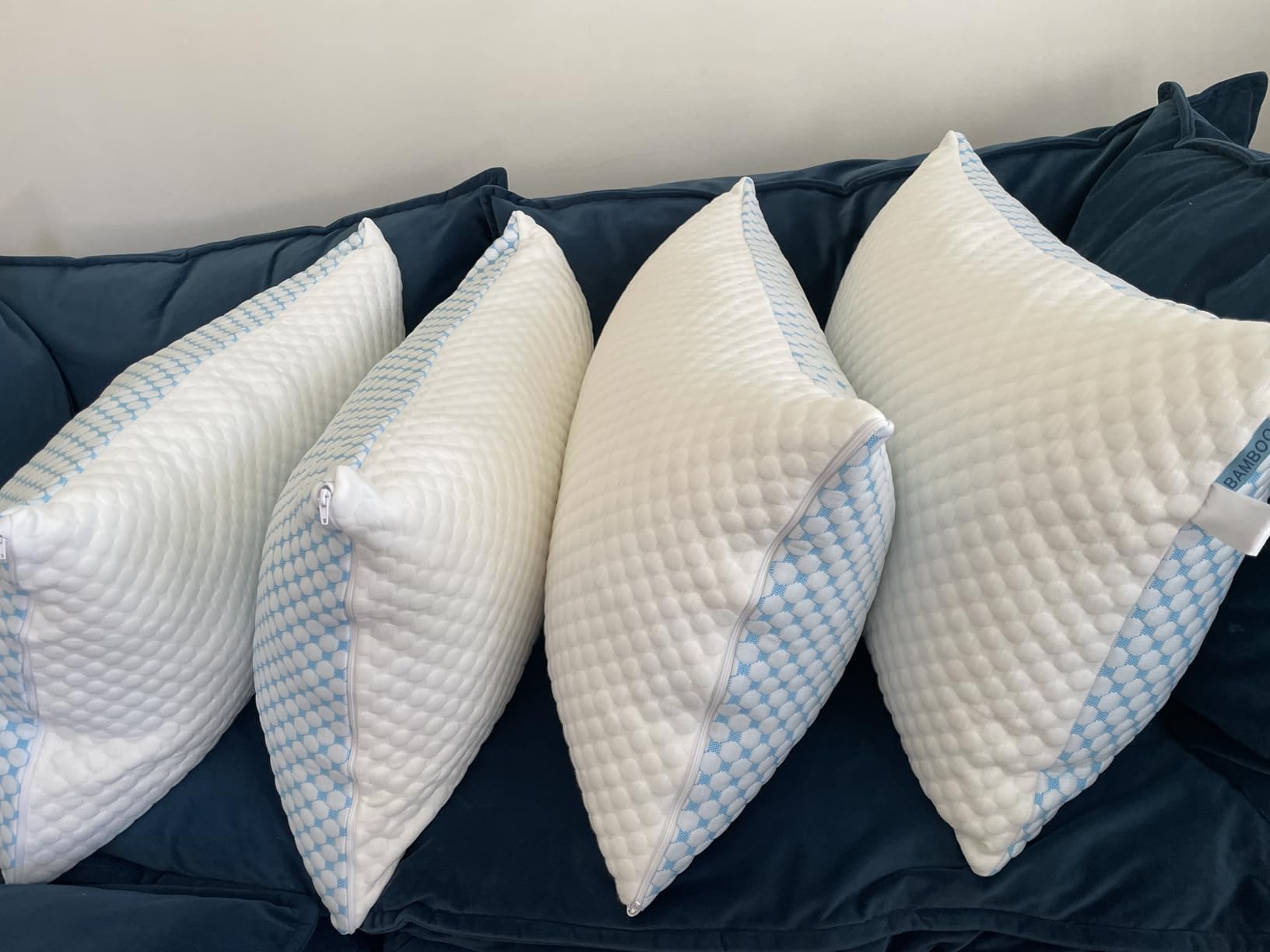 EASELAND Cooling Queen Size Firm Pillows, Shredded Memory Foam Set of 2 | Adjustable Fill with Removable Cover for Hot Sleepers, Cool Bed Support Pillow for Side Back Stomach Sleepers customer photo 1