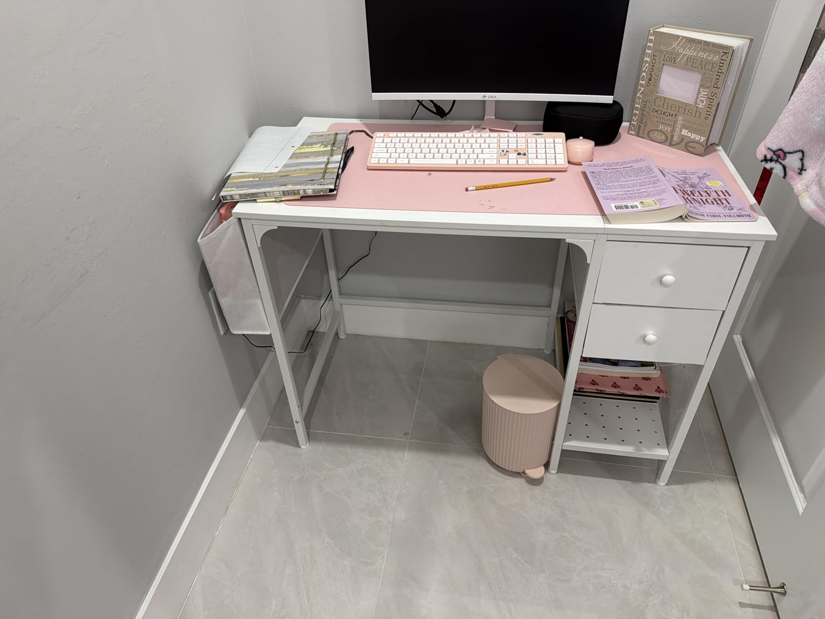 Lufeiya White Small Desk with Drawers - 40 Inch Computer Desk for Small Space Home Office, Modern Simple Study Writing Table PC Desks customer photo 2