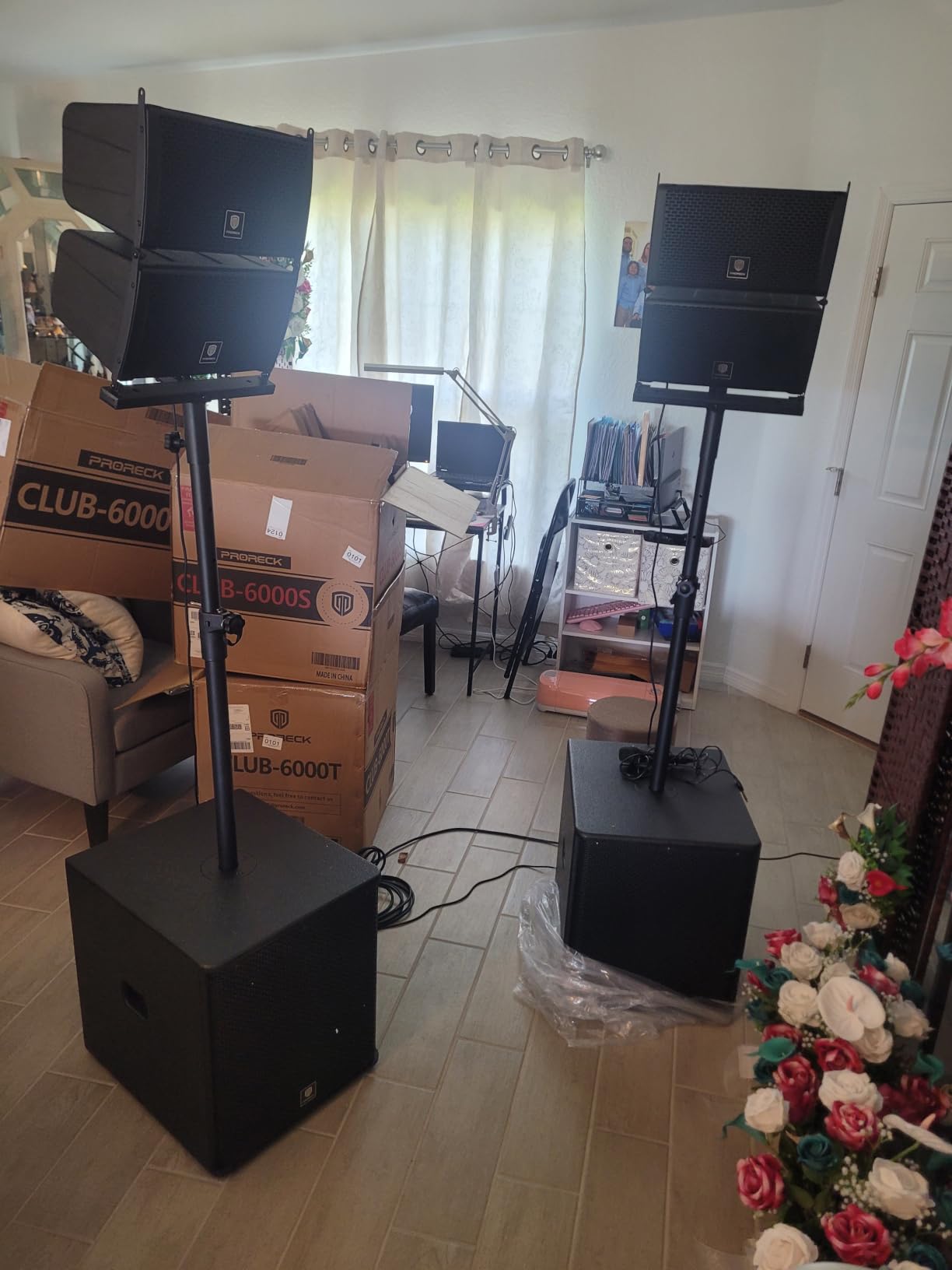 PRORECK Club 6000 15-inch 6000W P.M.P.O Stereo PA Speaker System Combo Set 4 Line Array Speakers, 2 15-inch Subwoofers with Bluetooth/USB/SD Card/Remote Control customer photo 1