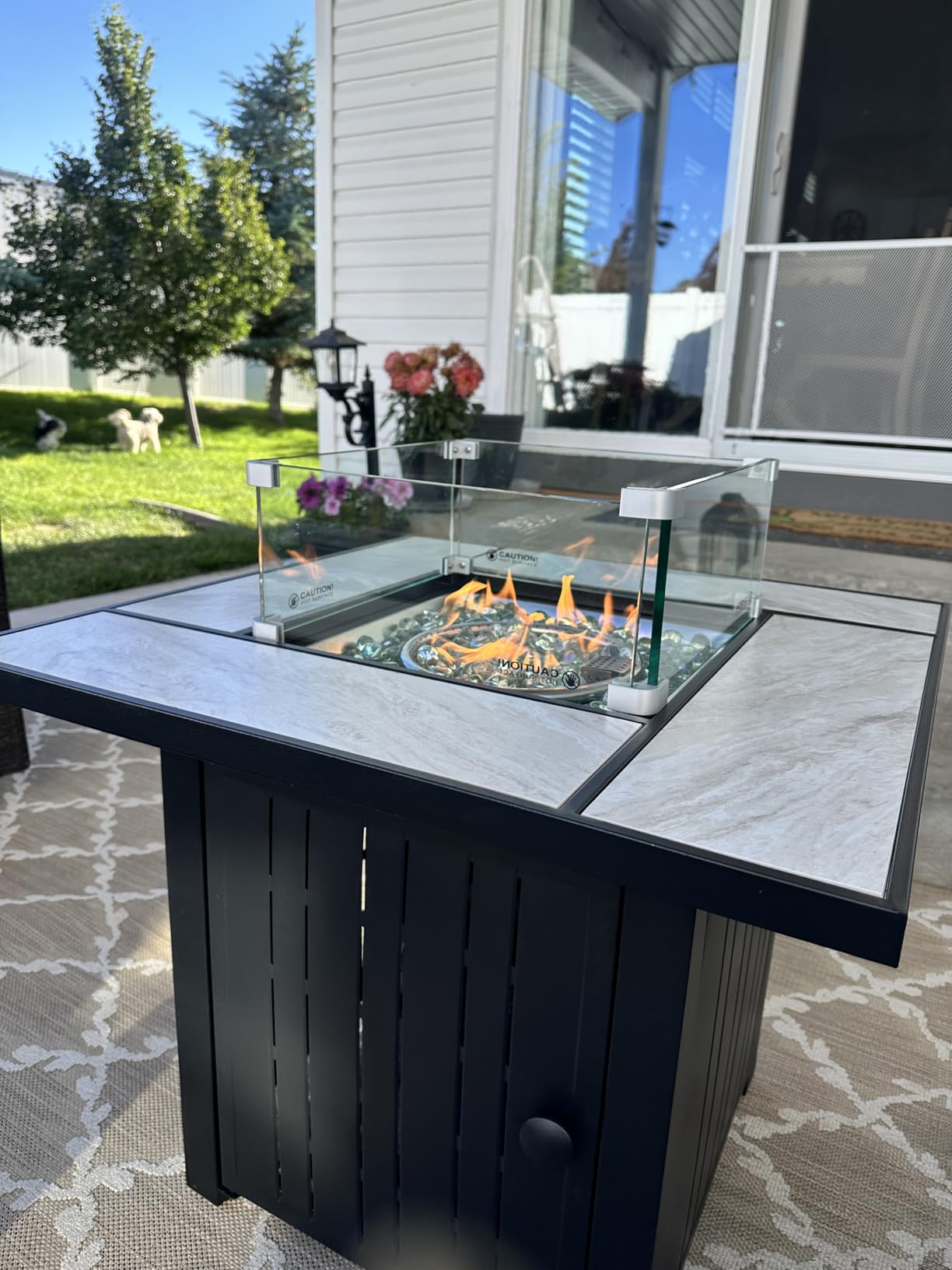 OutVue 30 Inch Propane Fire Pit Table with Real Ceramic Tabletop | 50000 BTU Gas Fire Pit Table with Lid & Glass Rock, Outdoor Fire Pit for Dining or Party, Firepit for Outside, Garden, Yard customer photo 2