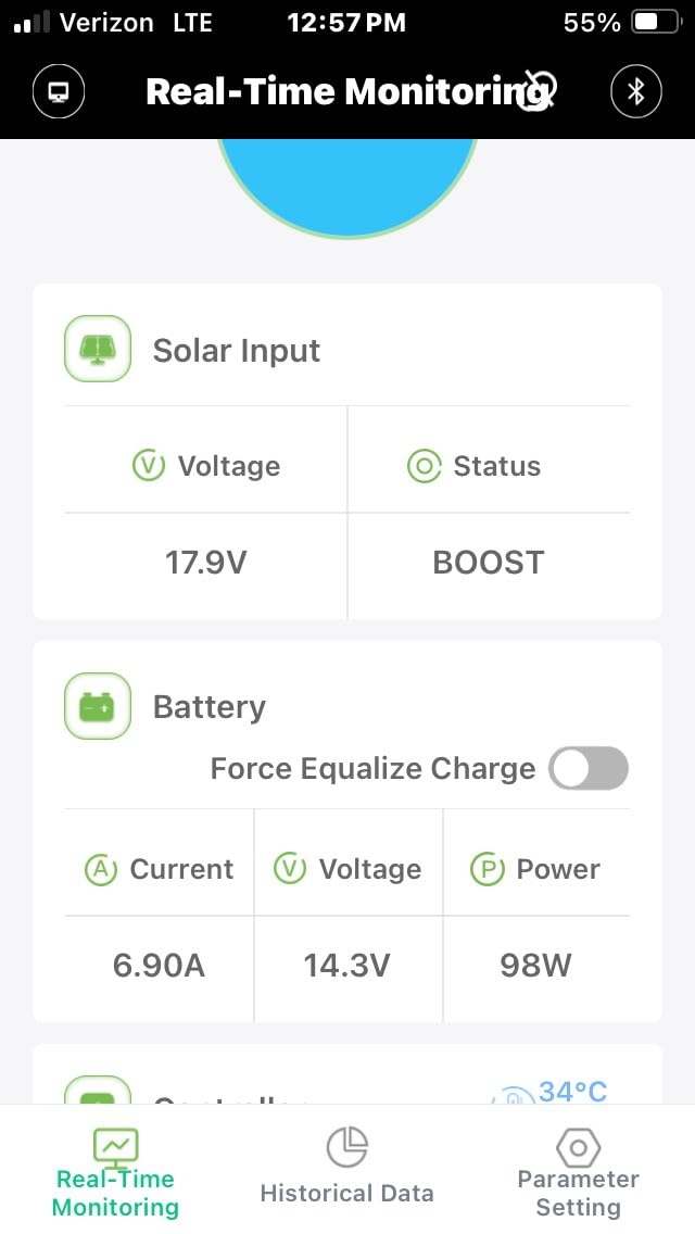 20A 12V/24V MPPT Wireless Solar Charge Controller, Bateria Power Intelligent Solar Panel Regulator 20 Amp BT App Function for 12/24 Volt LiFePO4, Gel, AGM, FLD, SLD, Li Battery (Sunrock 20Pro) customer photo 1