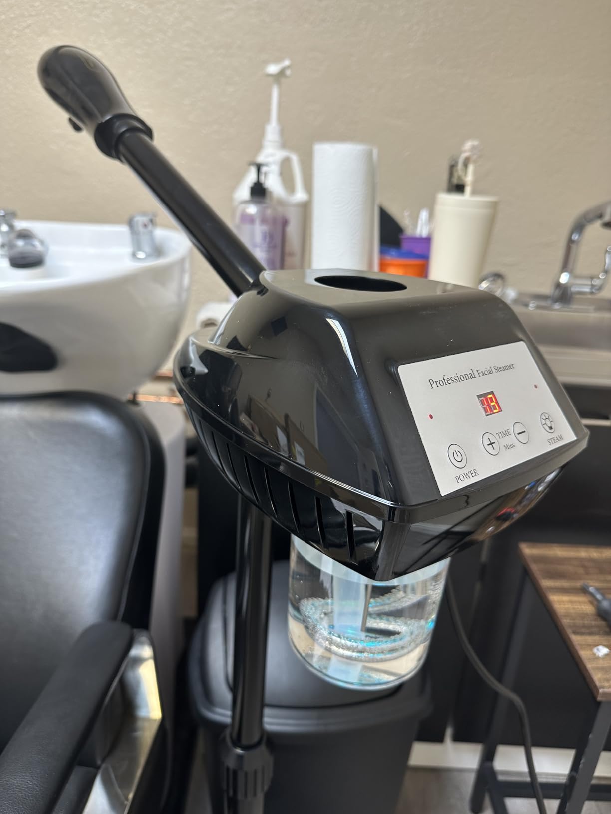 Retain time Rollable Facial Steamer with Powerful Steam Output, Adjustable Height Face Steamer, Professional Skin Hydrating Moisturizing Spa Machine for Home & Beauty Salon Use customer photo 1