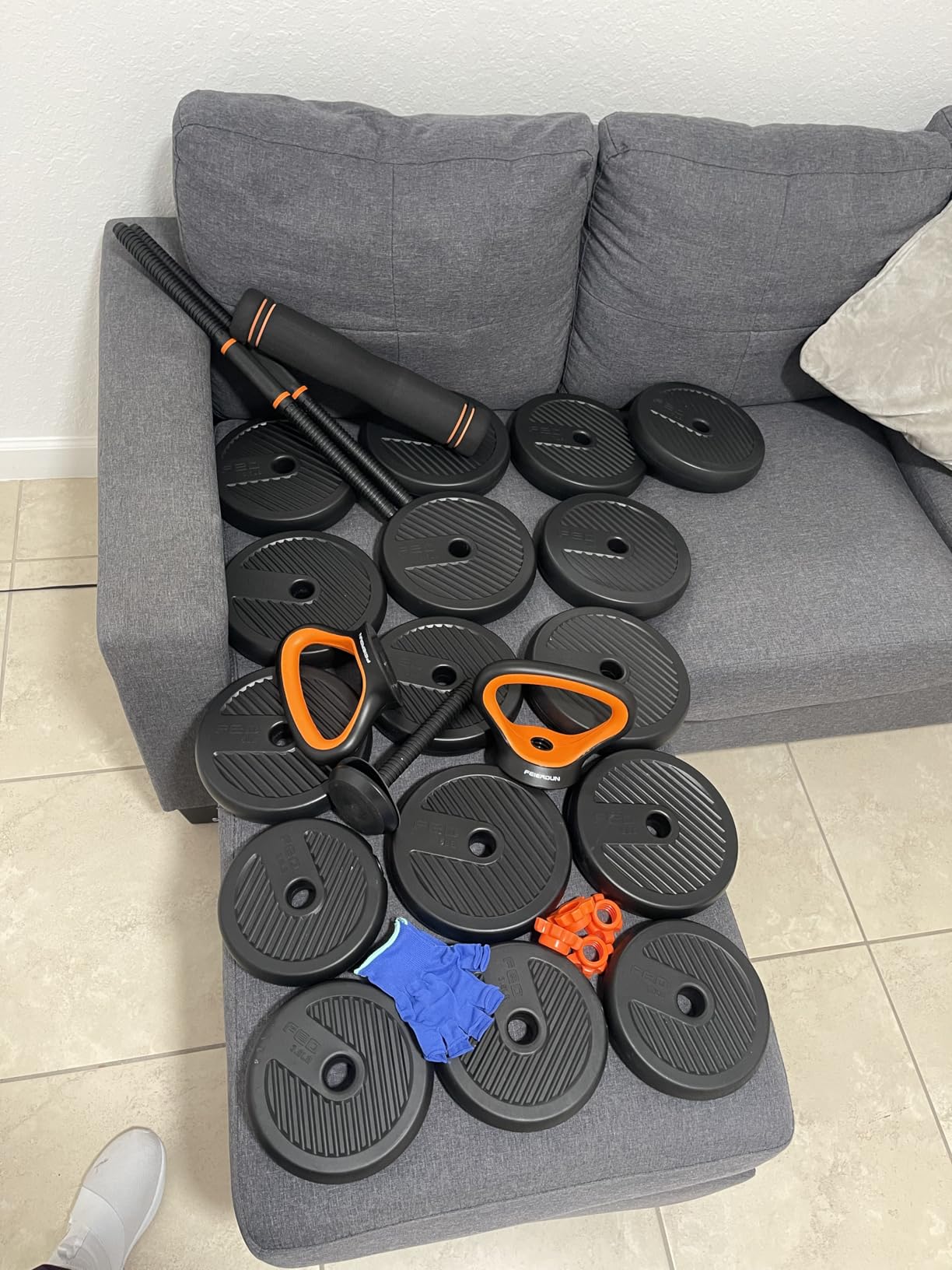 FEIERDUN DS2 Adjustable Dumbbells, 20/30/40/45/70/90lbs Free Weight Set with Connector, 5 in1 Dumbbells Set Used as Barbell, Kettlebells, Push up Stand, Weight Plate, Fitness Exercises for Home Gym customer photo 1