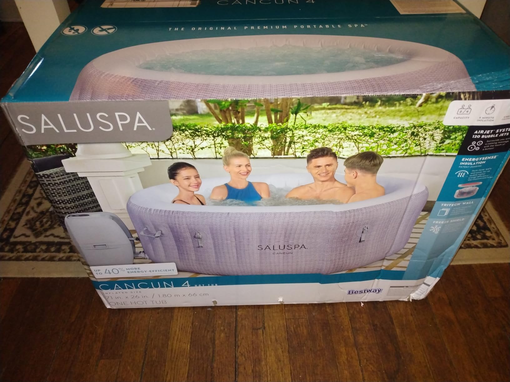 Bestway SaluSpa Cancun 2-4 Person Inflatable Hot Tub, Round Energy-Efficient Portable Spa with 120 AirJets, 71
