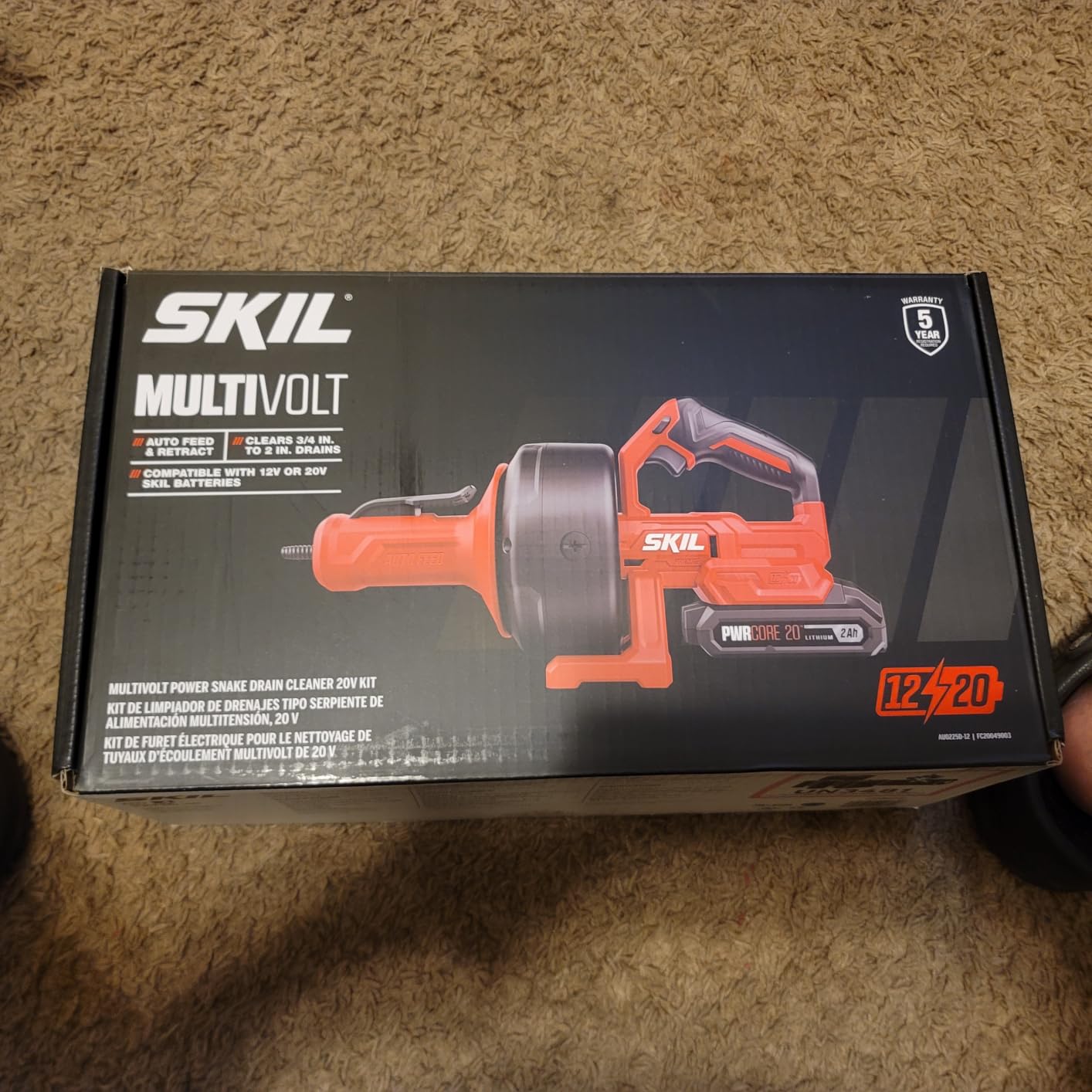 SKIL PWR CORE 12/20V Cordless Power Snake Drain Cleaner Kit, Includes 20V 2.0Ah Lithium Battery & 20V Charger - AU0225D-12 customer photo 2