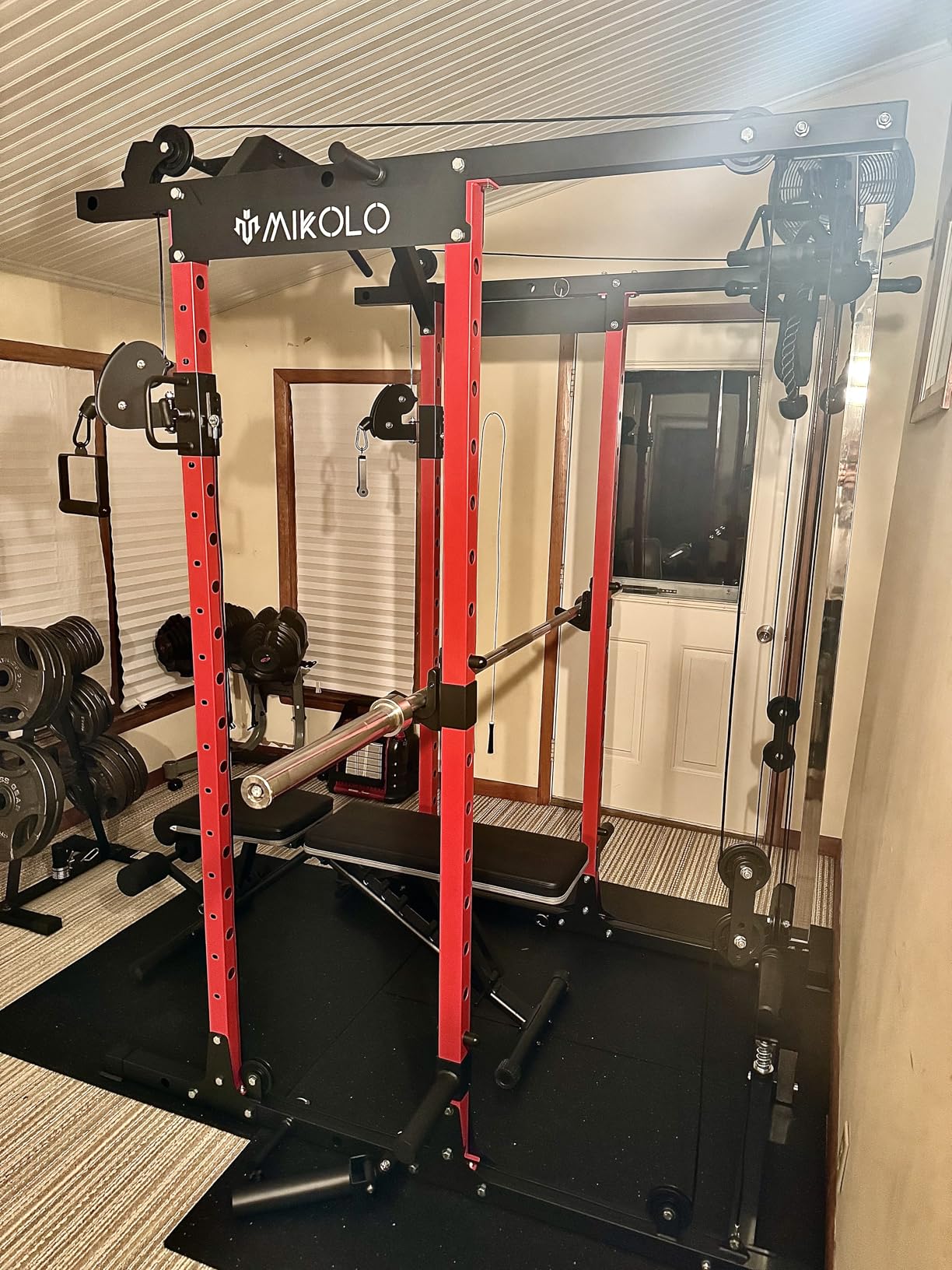 Mikolo Power Cage, Power Rack with Cable Crossover System, 1500LBS Squat Rack with LAT Pull Down System, Workout Cage with Pulley System for Fitness Home Gym customer photo 2