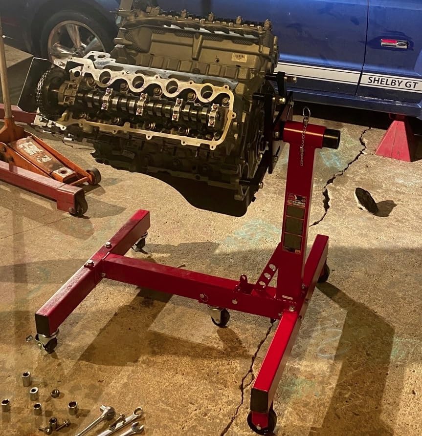 BIG RED Steel Rotating Engine Motor Stand, 3/4 Ton (1,500 lbs) Capacity with Foldable Frame, 5 Casters, 4 Adjustable Arms, 360 Degree Rotating Head, for Vehicle Maintenance, Auto Repair, Red, AT37912-1 customer photo 1