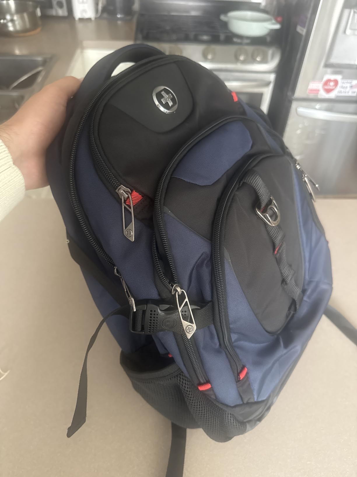 Swissdigital Design Travel Laptop Backpack for Men with USB SD803-12, 31L College School Bag with RFID Protection Pocket Fits 15.6-Inch Computer, Blue/Black customer photo 2