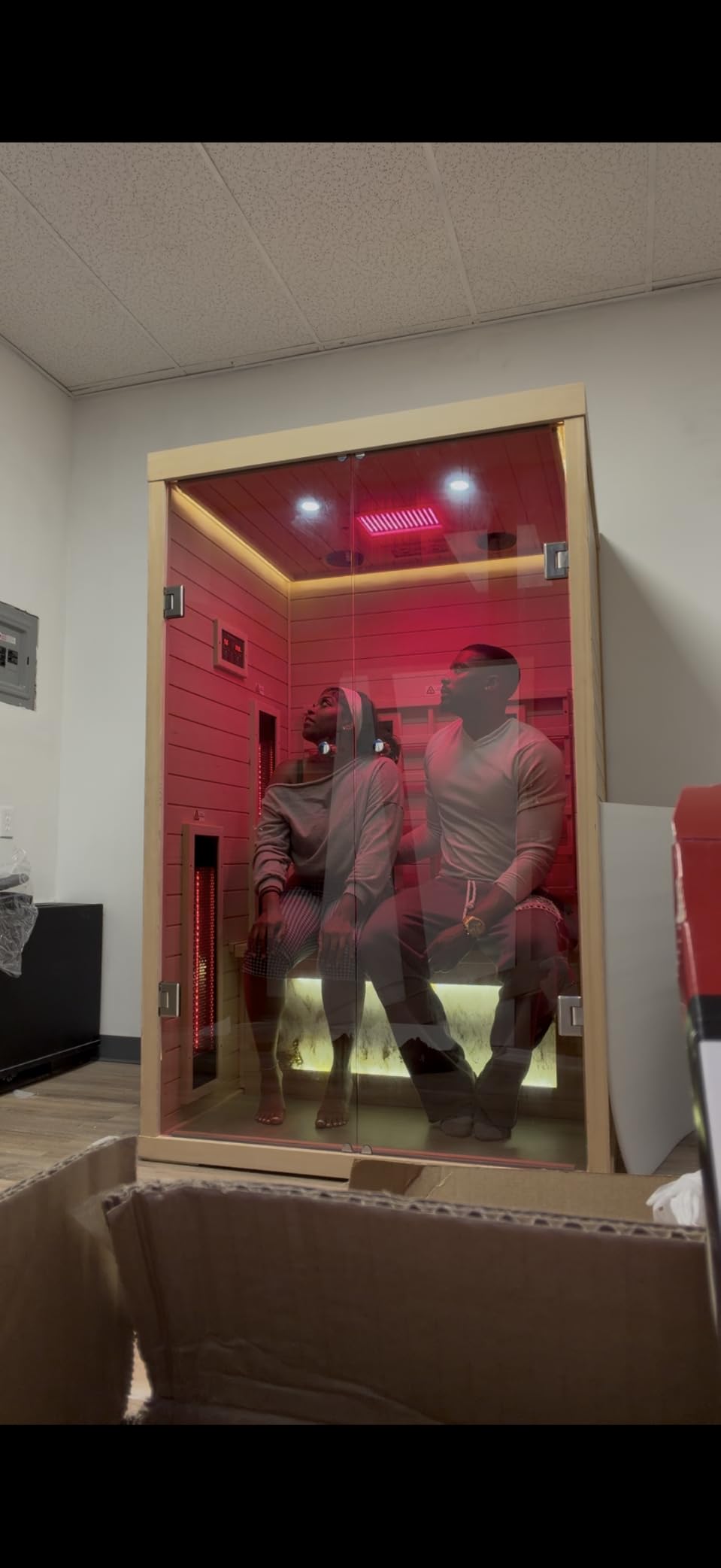 Compact 2 Person Infrared Sauna, Low EMF Infrared Saunas for Home | 2 Person Indoor Home Sauna Far Infrared Sauna Canadian Hemlock Wooden Sauna Room with Bluetooth Speakers, LED Reading Lamps customer photo 1