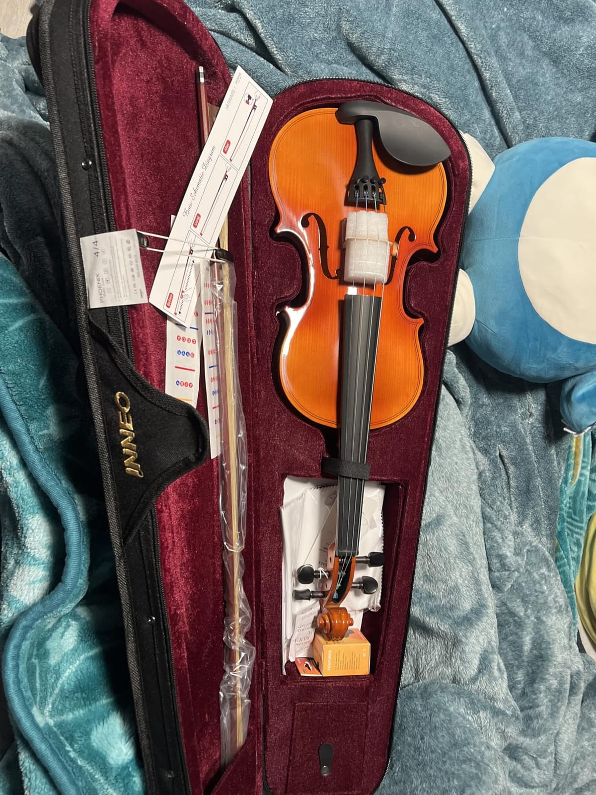 PHOENIX Violin 4/4 Full Size Kit, Violin Fiddle Set for Beginner Adults Student with Rosewood Bow, Extra Strings & Bridge, 2 Rosins, Tuner, Case, Mute, Fingerboard Stickers, Shoulder Rest customer photo 1