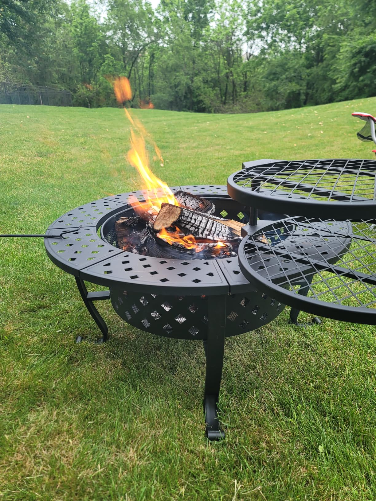 Panovue 42 Inch Outdoor Fire Pit with 2 BBQ Grills | Wood Burning Fire Pits for Outside with Lid & Fire Poker, BBQ& Outdoor Firepit & Round Metal Table 3 in 1 for Patio, Party customer photo 1