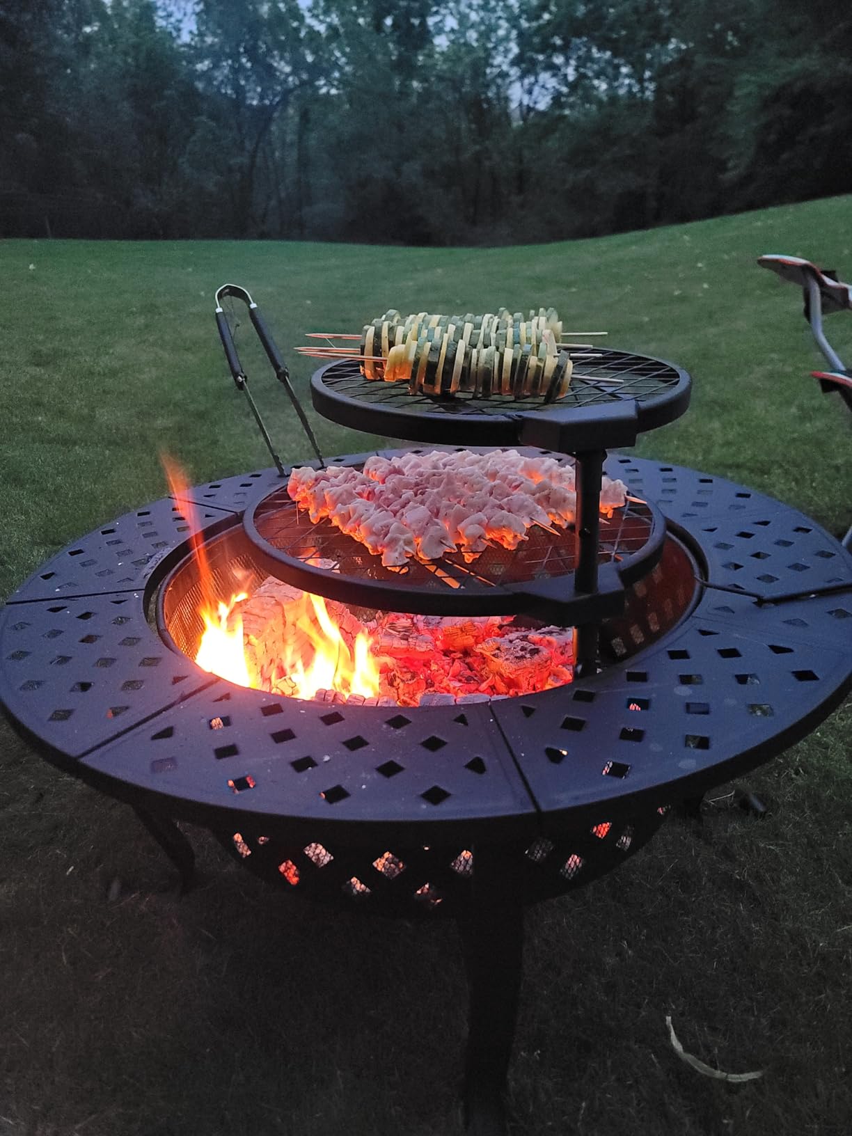 Panovue 42 Inch Outdoor Fire Pit with 2 BBQ Grills | Wood Burning Fire Pits for Outside with Lid & Fire Poker, BBQ& Outdoor Firepit & Round Metal Table 3 in 1 for Patio, Party customer photo 2