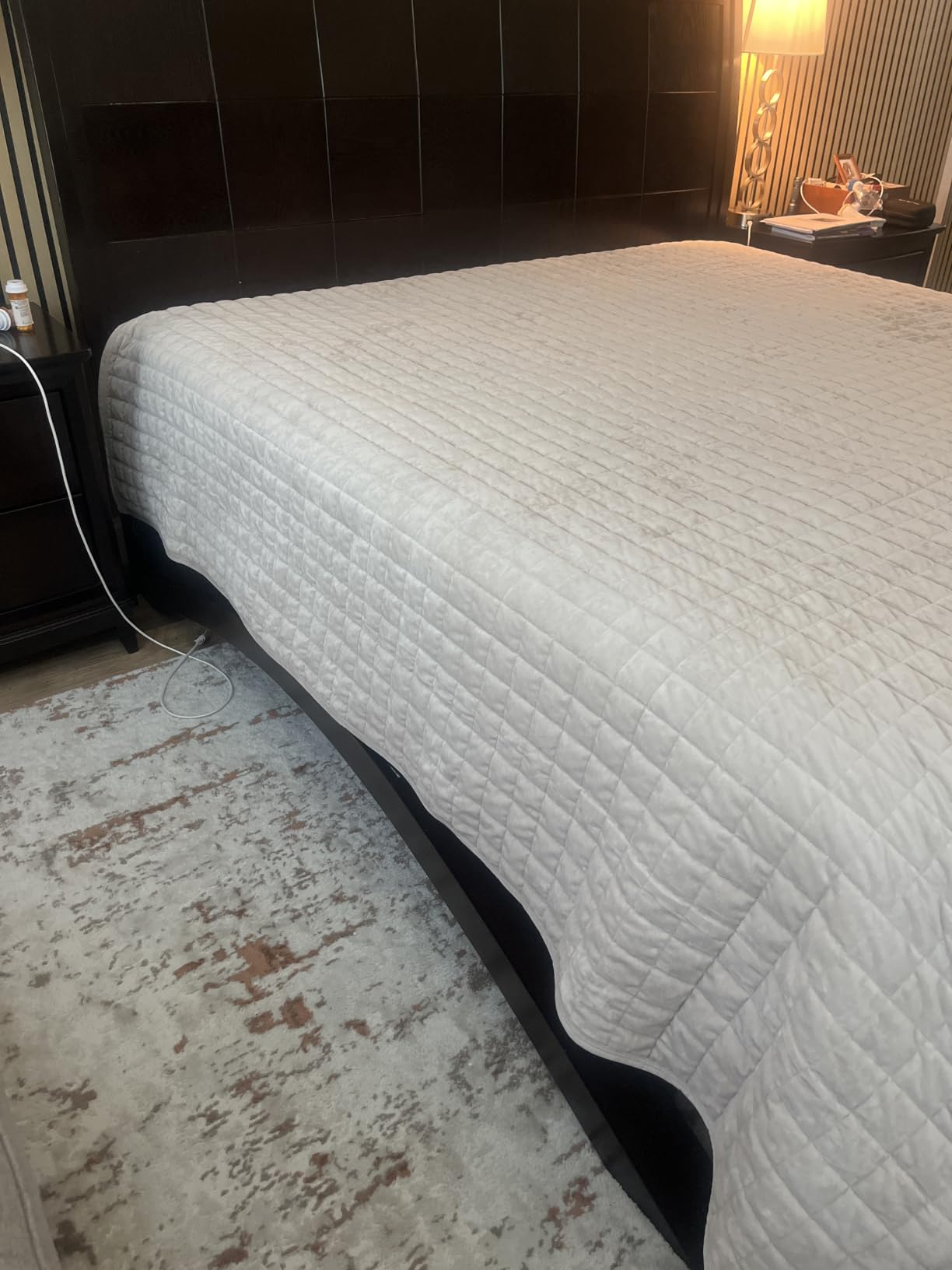 RECYCO Channel Box Stitch Velvet Quilt Set, King Size, Beige | Ultra Soft Lightweight Velvet Comforter, Luxury Oversized Bedspread Coverlet, Quilted Bedding Set for All Season with 2 Shams customer photo 2