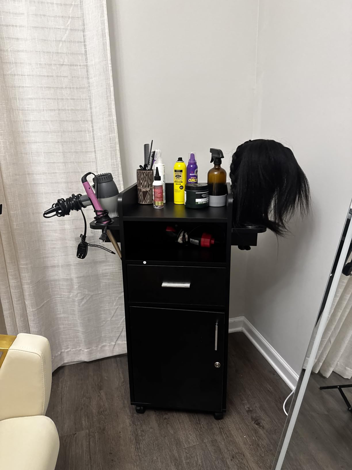 Beauty Salon Trolley Cart with 6 Tool Holders, 1 Drawer | Lockable Salon Cabinet with 360 Degree Wheels, Mobile Salon Station Rolling Cart for Hair Stylist Beauty Spa Barbershop customer photo 2