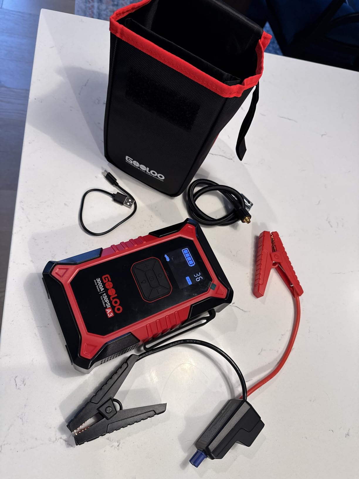 GOOLOO A3 12V 3000A Portable Jump Starter with Air Compressor | Supersafe Car Battery Booster Pack (9L Gas/6.5L Diesel) - 150 PSI Auto-Off Tire Inflator - LED Light customer photo 2