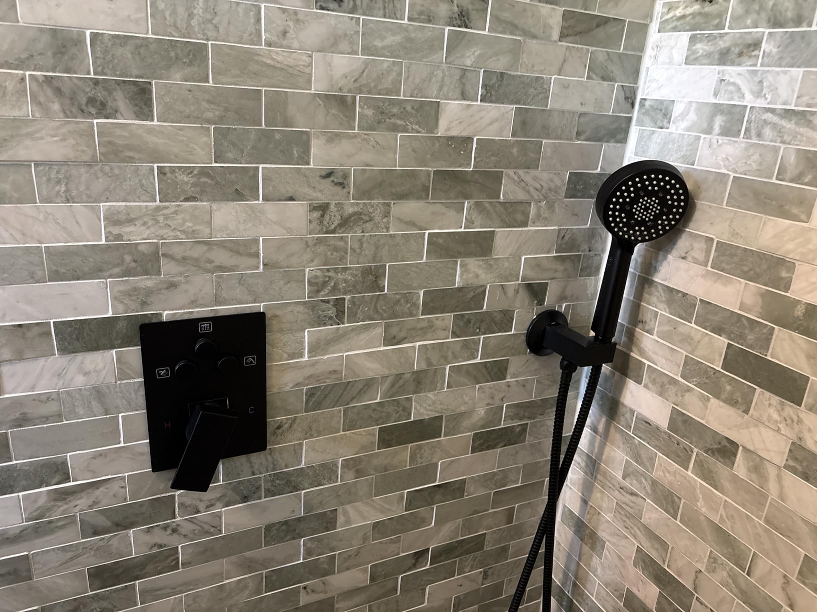 Shower Faucet Set, 12 Inch Ceiling Mount Rainfall Shower System with 12 Inch Top Head + 6 Inch Side Head and Multi-function Handheld Head Push Button Diverter Trim Kit, Matte Black customer photo 1