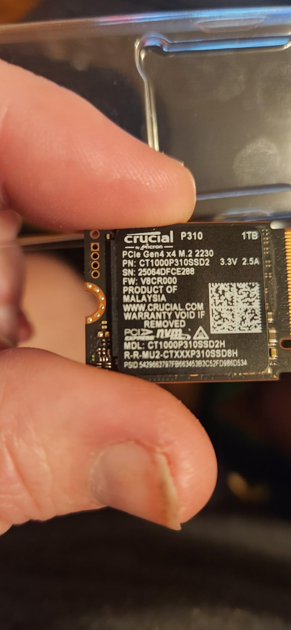 Crucial P310 1TB M.2 2230 SSD, PCIe Gen4 NVMe, Up to 7,100MB/s, Ideal for Steam Deck, ASUS ROG Ally, MSI Claw, Mini PCs & Ultrabooks customer photo 1