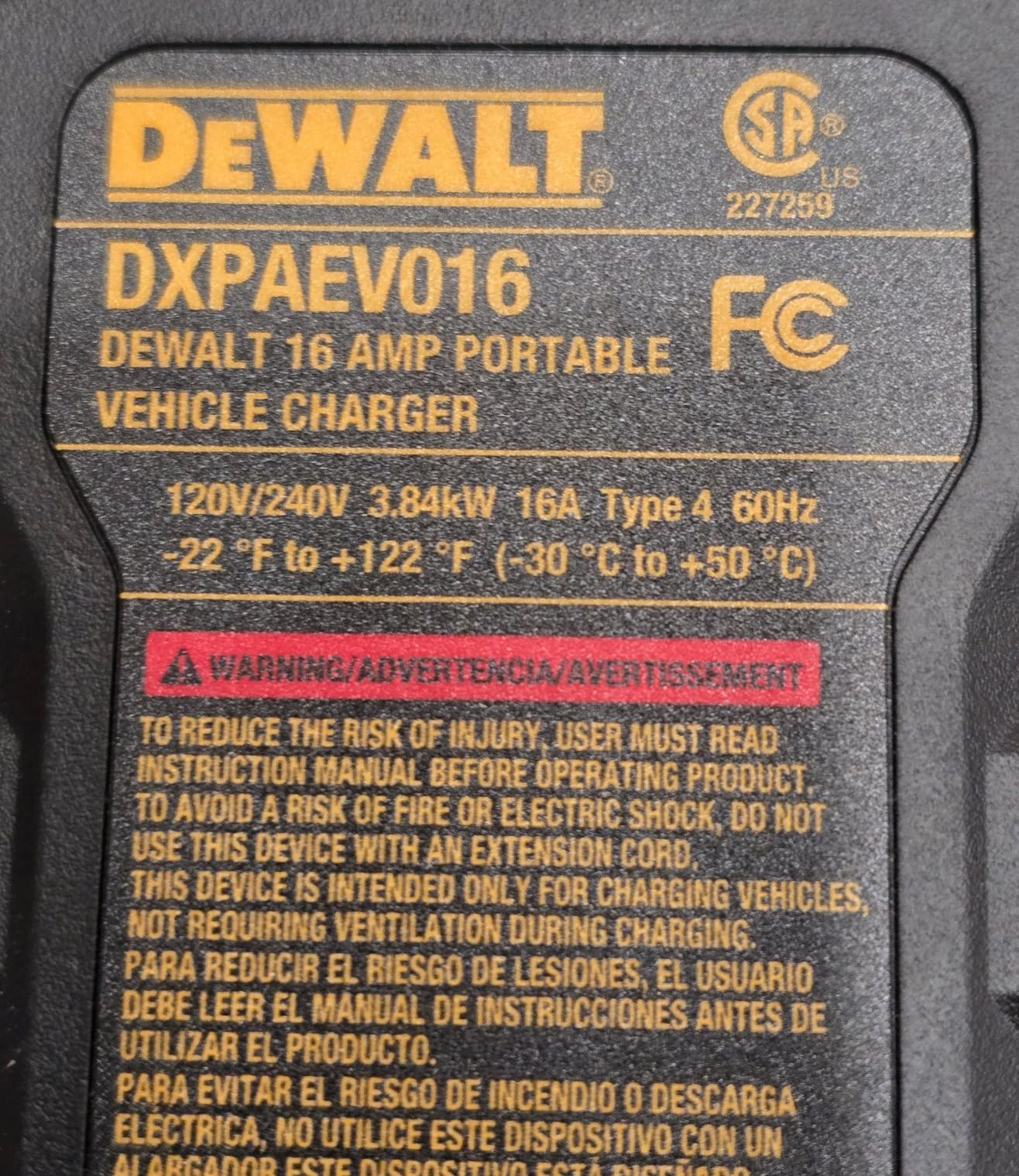 DEWALT Level 1 & 2 Portable EV Charger, 16 Amps, 120-240V, 25 Ft. Cable | CSA certified, indoor/outdoor use, NEMA 6-20 plug with 5-15 adapter included customer photo 2