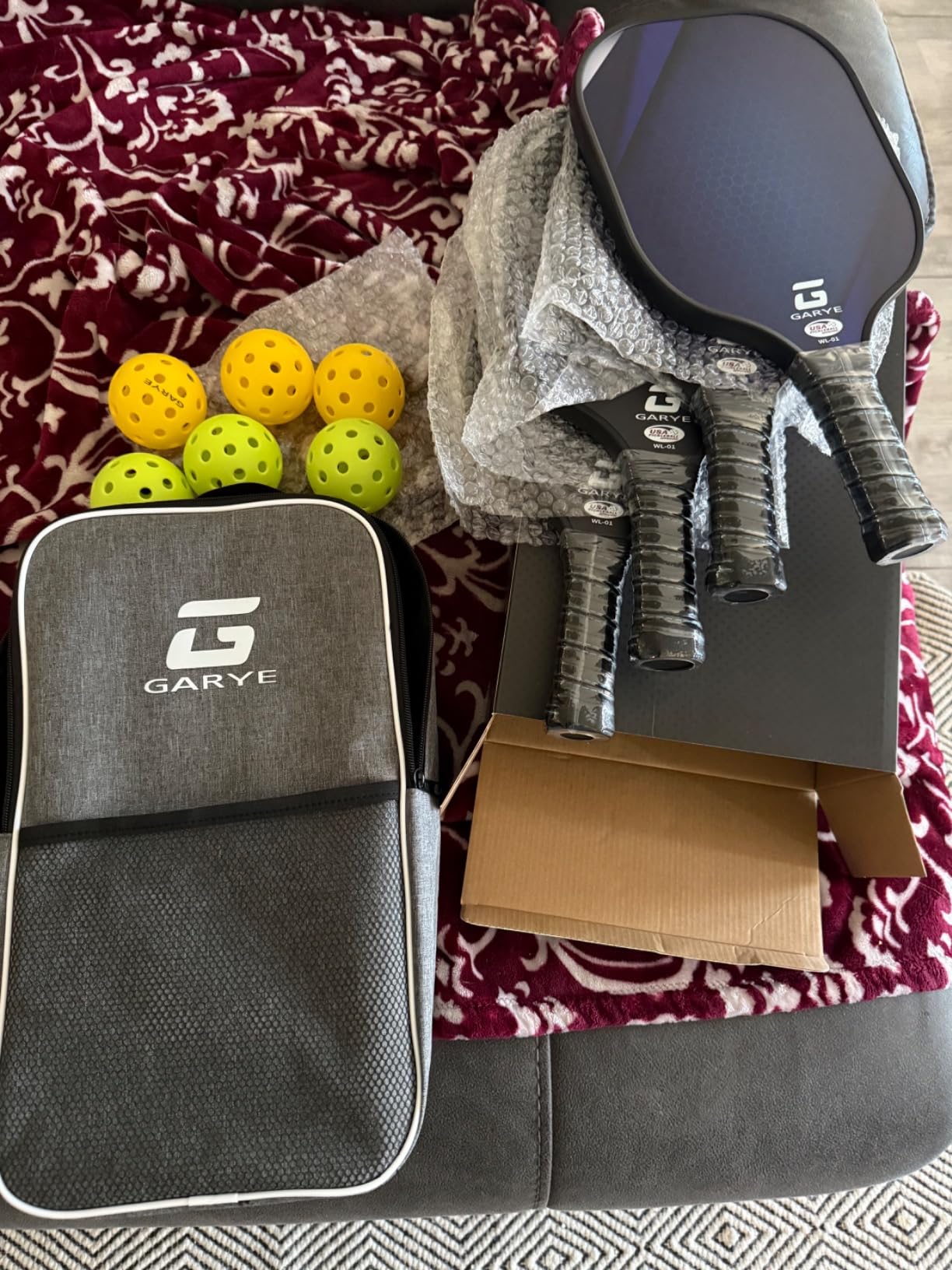 GARYE Pickleball Paddles Set of 4, Carbon Fiber Pickle Ball Paddle, USAPA Approved Lightweight Rackets 4 Pack for Adults and Teenagers, Includes 6 Balls, 1 Bag, and 4 Grip Tapes customer photo 1