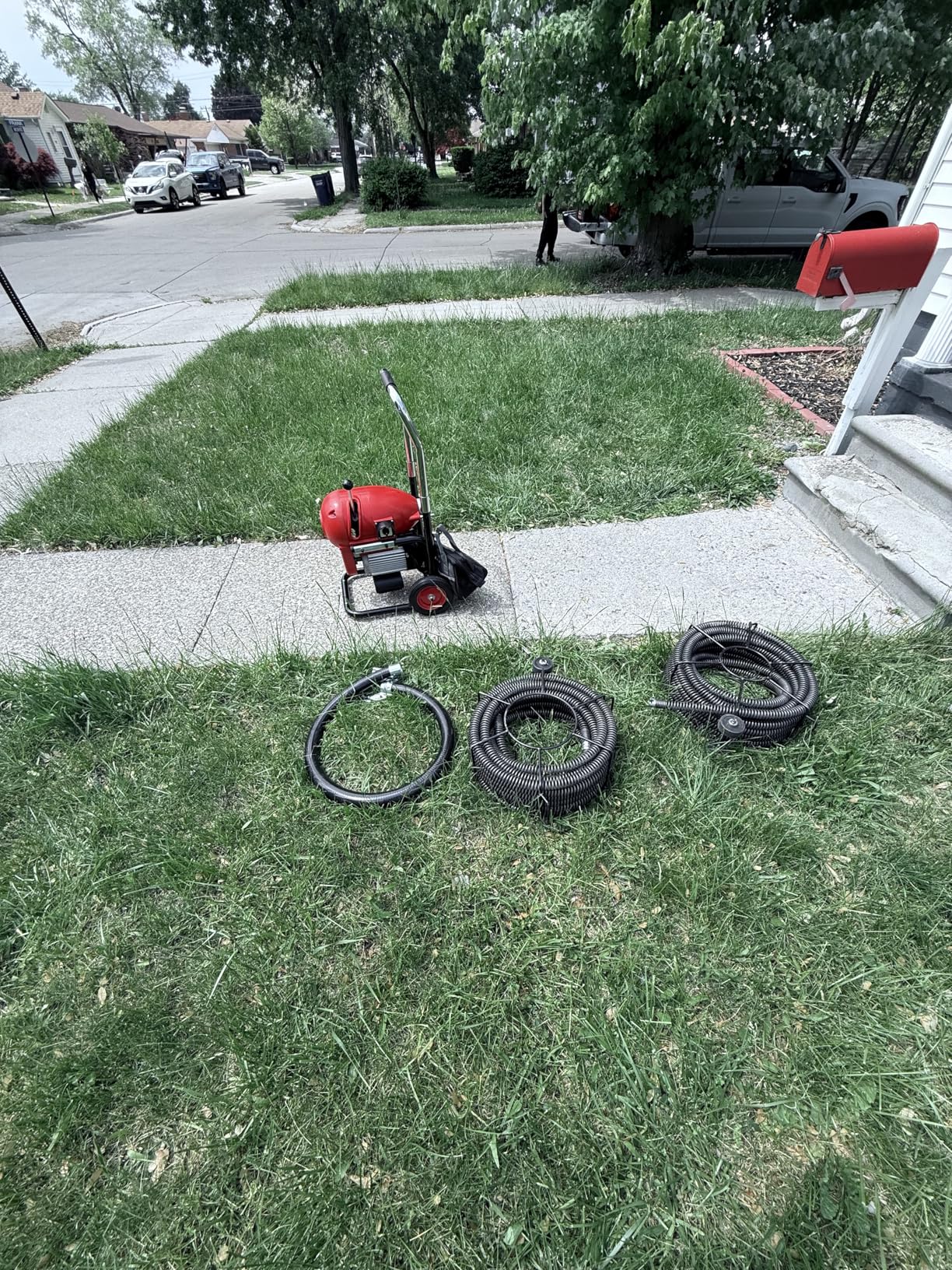 Drain Cleaner Machine 120FT x 6/5 Inch, 1100W Electric Sewer Snake Auger Manual Feed - with 6 Cutters and CW/CCW Control for 4