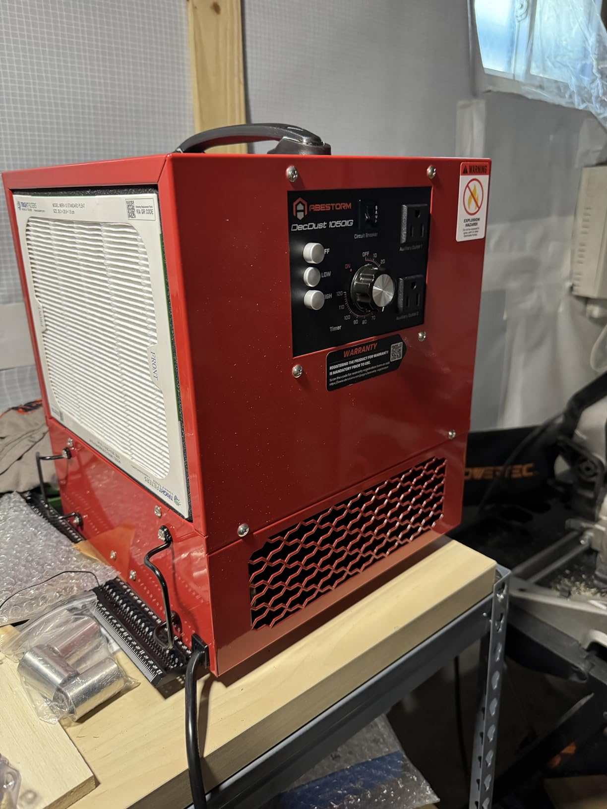 Tabletop Dust Collector with Dual-Sided Intake for Woodworking | Portable air filtration system with dual-sided intake and timer, ideal for woodworking shops, garages, and room renovations customer photo 1