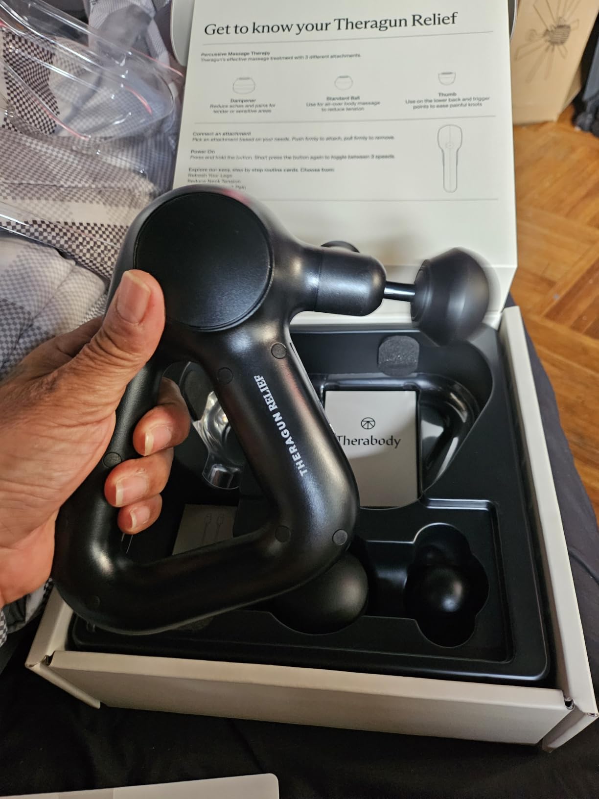 TheraGun Therabody Relief - Quiet Deep Tissue Therapy Massage Gun - Bluetooth Enabled, Electric Percussion Massage Gun & Personal Massager for Pain in The Neck, Back, Leg, Shoulder and Foot (Black) customer photo 1