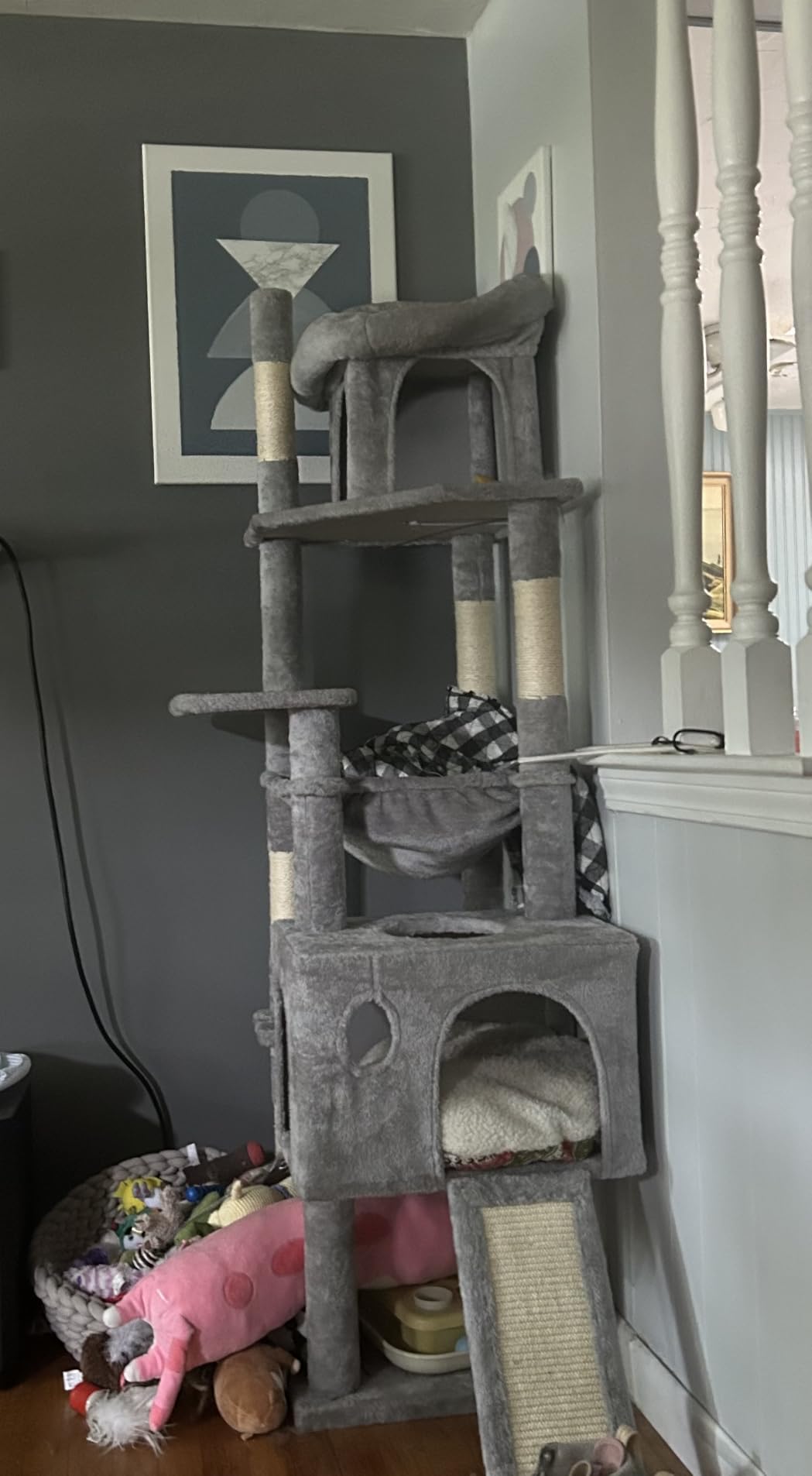 Globlazer F70 Pro Heavy Duty Cat Tree Tower for Indoor Cats Large Adult | 70in Sturdy Extra Large Cat Tower with Scratching Post, Cat Condo for Adult Cats Kittens, Hammock, Padded Perch, Light Grey customer photo 1