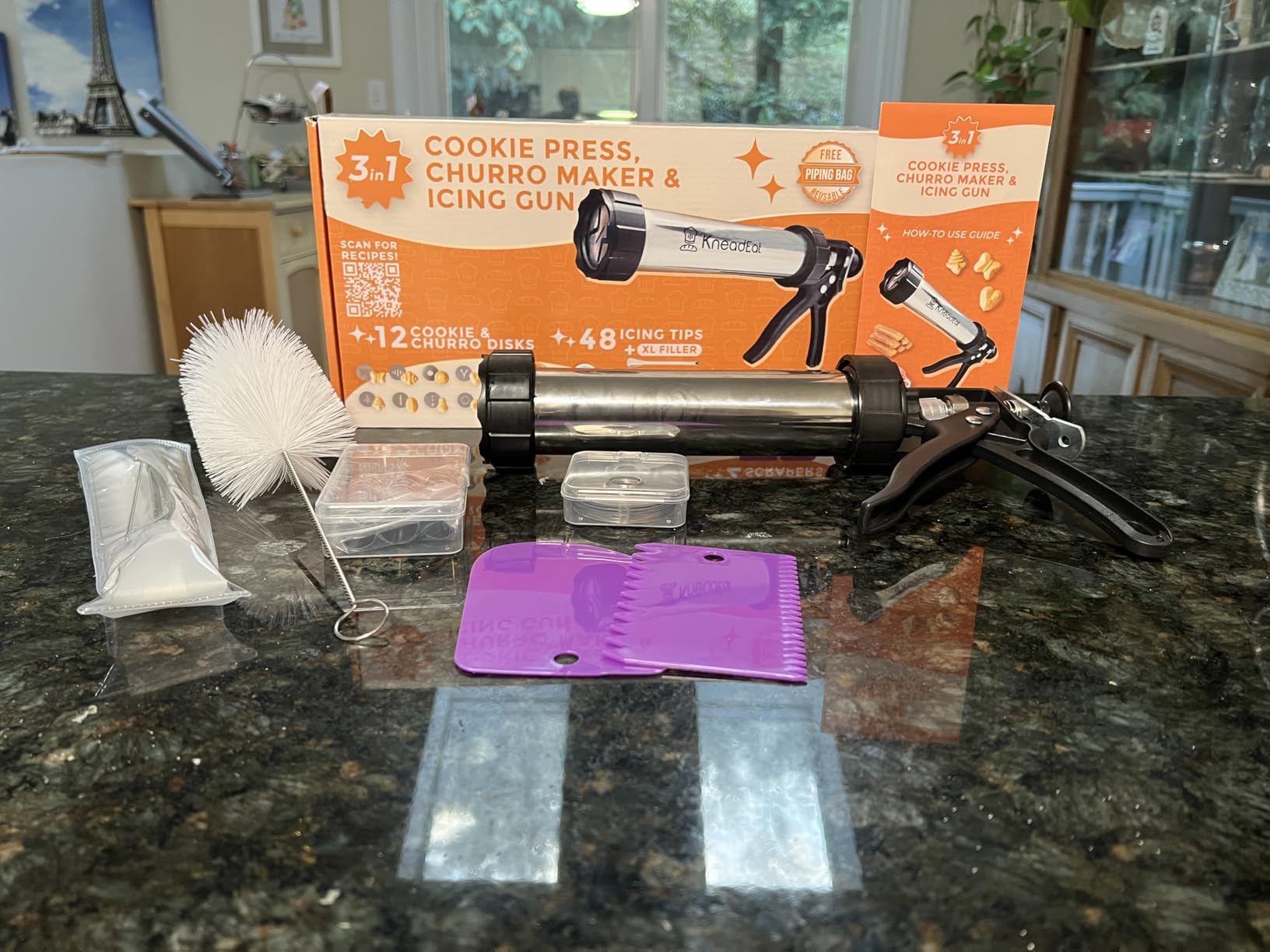 68-Piece Spritz Cookie Press, Churro Maker, Frosting Piping Kit | Premium 3-in-1 baking tool with 12 discs, 48 icing tips, XL filler and piping bag for churros, cookies, cake decorating customer photo 1