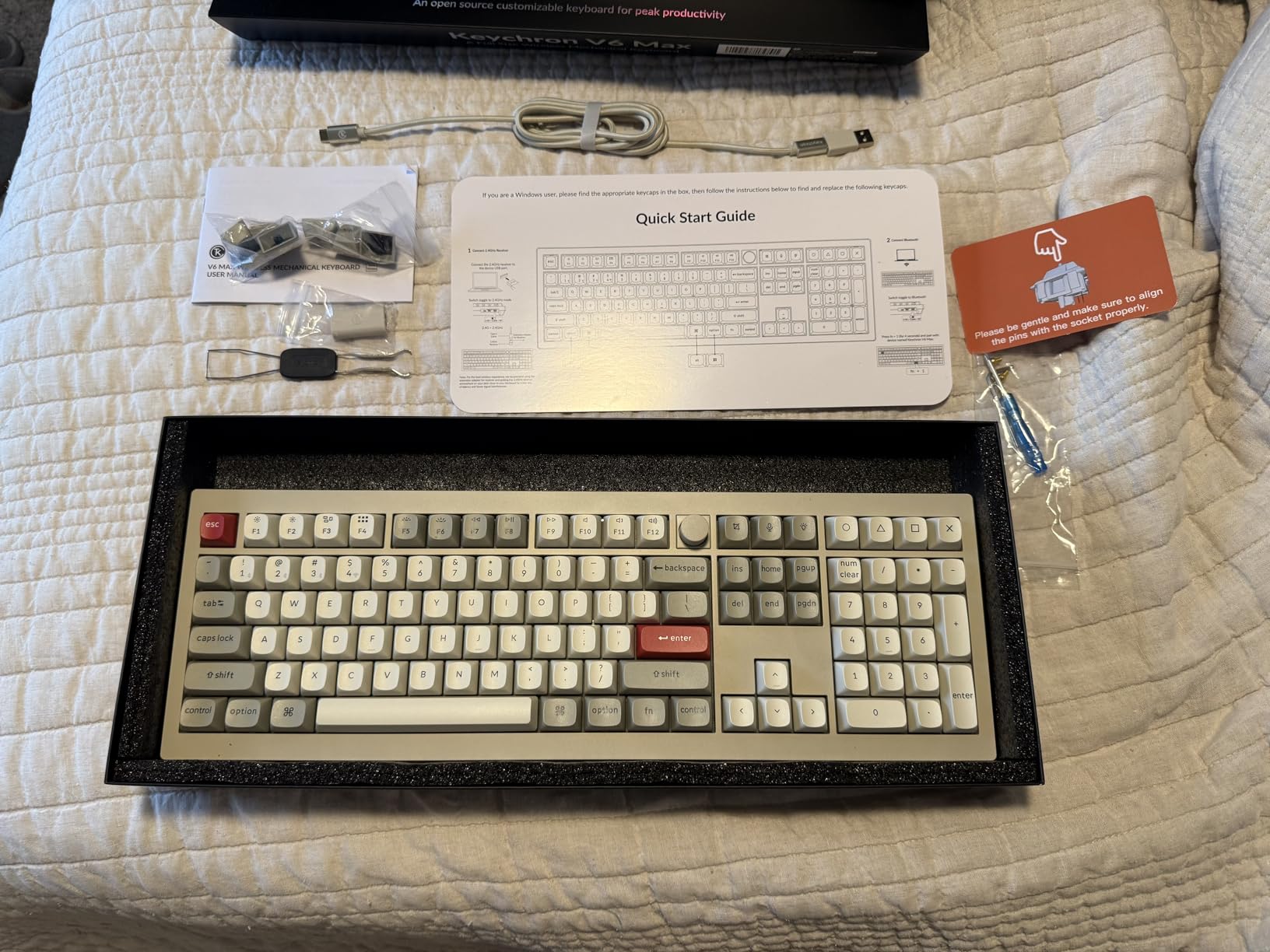 V6 Max Wireless 2.4 GHz Bluetooth 5.1 Custom Mechanical Keyboard | QMK Launcher Full-Size Layout with Hot-swappable Gateron Brown Switch, RGB Backlit Compatible with Mac Windows Linux - Retro customer photo 1