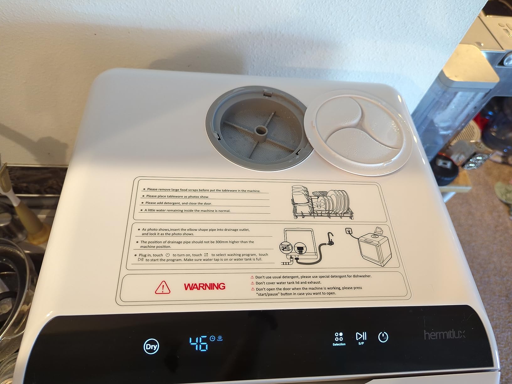 Hermitlux Countertop Dishwasher, 7 Washing Programs Portable Dishwasher, Mini Dishwashers with 5-Liter Built-in Water Tank, Glass Door, LED Light, No Hookup Needed customer photo 1