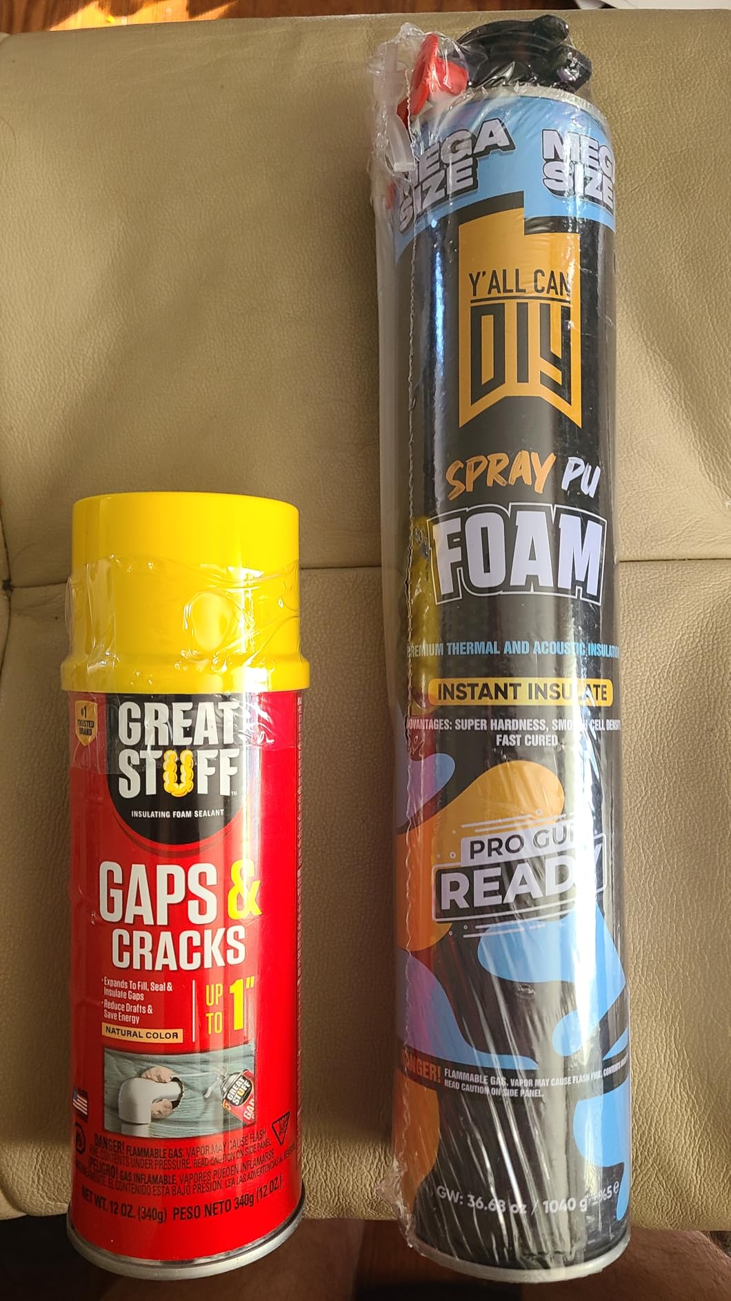 Spray Foam Insulation Kit for Walls & Attic -6 Pack Foam Insulation Spray - 120 Board ft/sq.ft. Heat & Sound Control, Energy Saving, Seal Gaps & Cracks Complete Kit with 1 Gun, Cleaner & Safety Gear customer photo 1