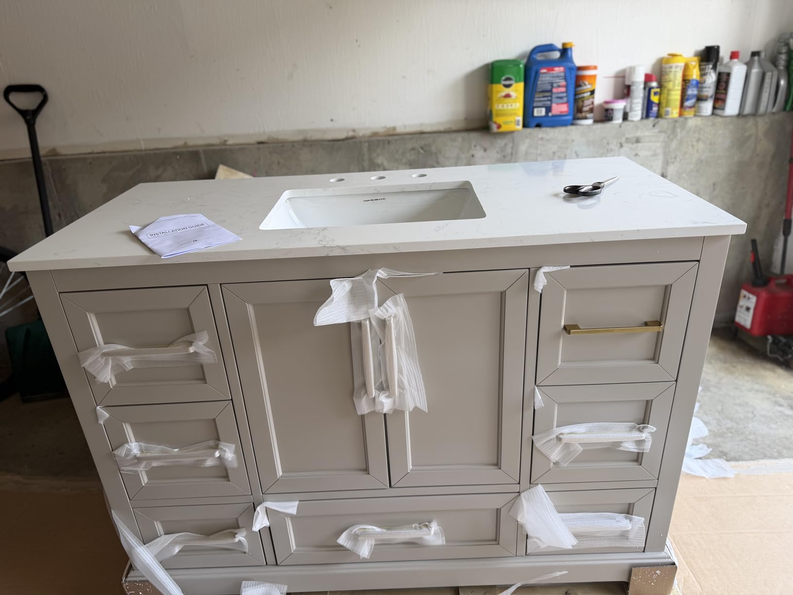 48 Inch Bathroom Vanity with Sink Combo, Greige | Solid Wood Frame with Stone Top & Backsplash, Fully-Assembled with Soft-Closing Doors & 7 Drawers customer photo 1