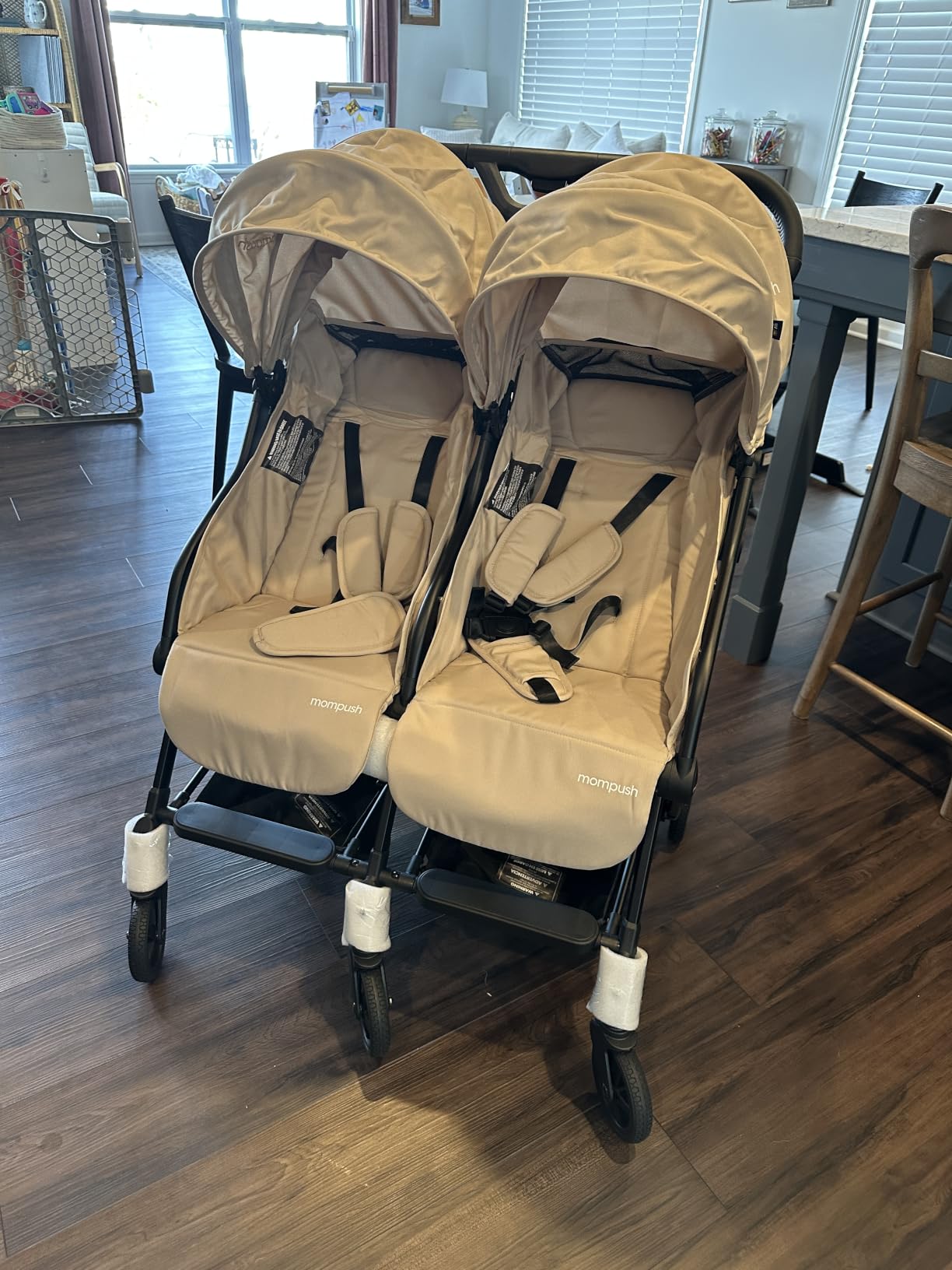 Mompush Lithe Double Stroller for Infant and Toddler, Lightweight Side by Side Twin Stroller, Only 25 lbs, 30-Inch Slim Fit Through Doorways, One-Step Fold, Independent Recline, UPF 50+ Canopy customer photo 1
