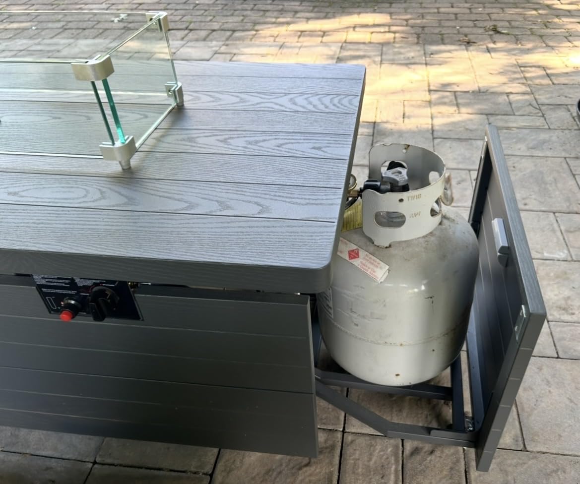 Sundale Outdoor 51 Inch Outdoor Fire Pit Table, 50,000BTU Rectangle Propane Fire Pit with Sliding Tank Holder, Glass Wind Guard, Removable Lid, CSA Certified, Gray customer photo 1