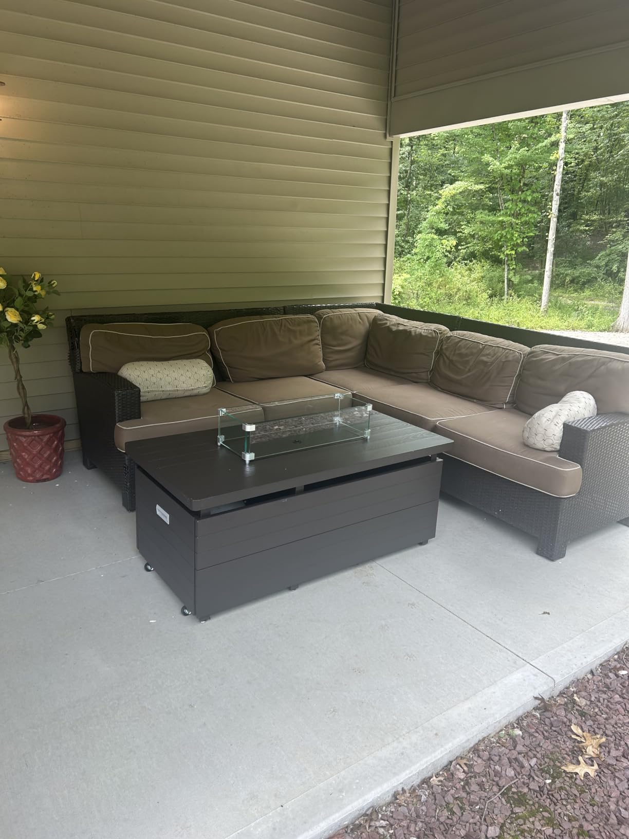 Sundale Outdoor 51 Inch Outdoor Fire Pit Table, 50,000BTU Rectangle Propane Fire Pit with Sliding Tank Holder, Glass Wind Guard, Removable Lid, CSA Certified, Gray customer photo 2