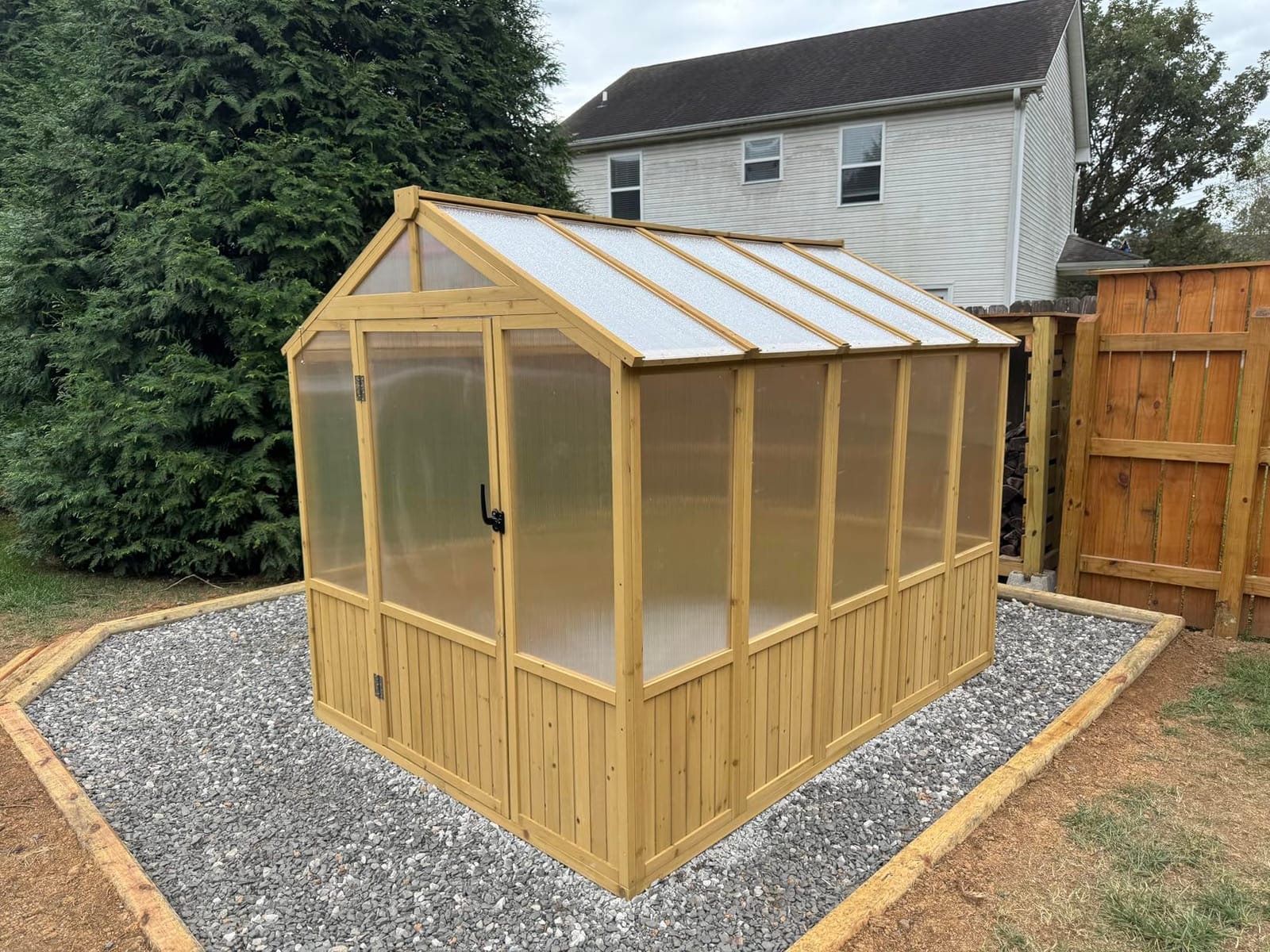 Jocisland 8 x 9.5-Ft Wooden Greenhouse | Walk-In Cedar Frame, Lockable Door, 2 Adjustable Roof Vents, Polycarbonate Panels, for Outdoor Garden and Backyard customer photo 1