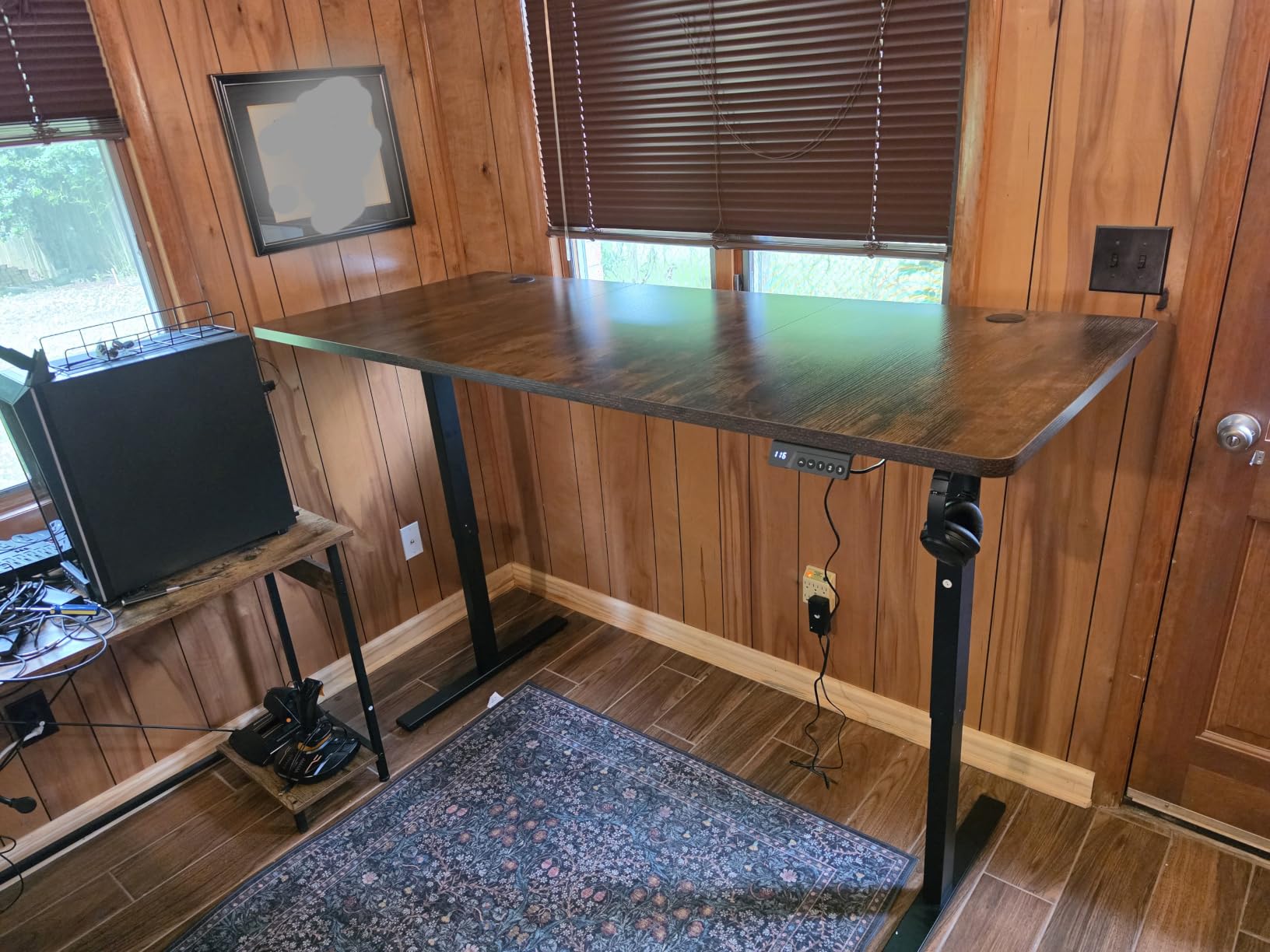 Black 60x28 in Electric Standing Desk, 1 Inch Thick Tabletop | Double Beam Frame, Holds 220lbs, Sit Stand, 3 Memory Height Adjustment, Extra Deep Table Top, Black Frame customer photo 1