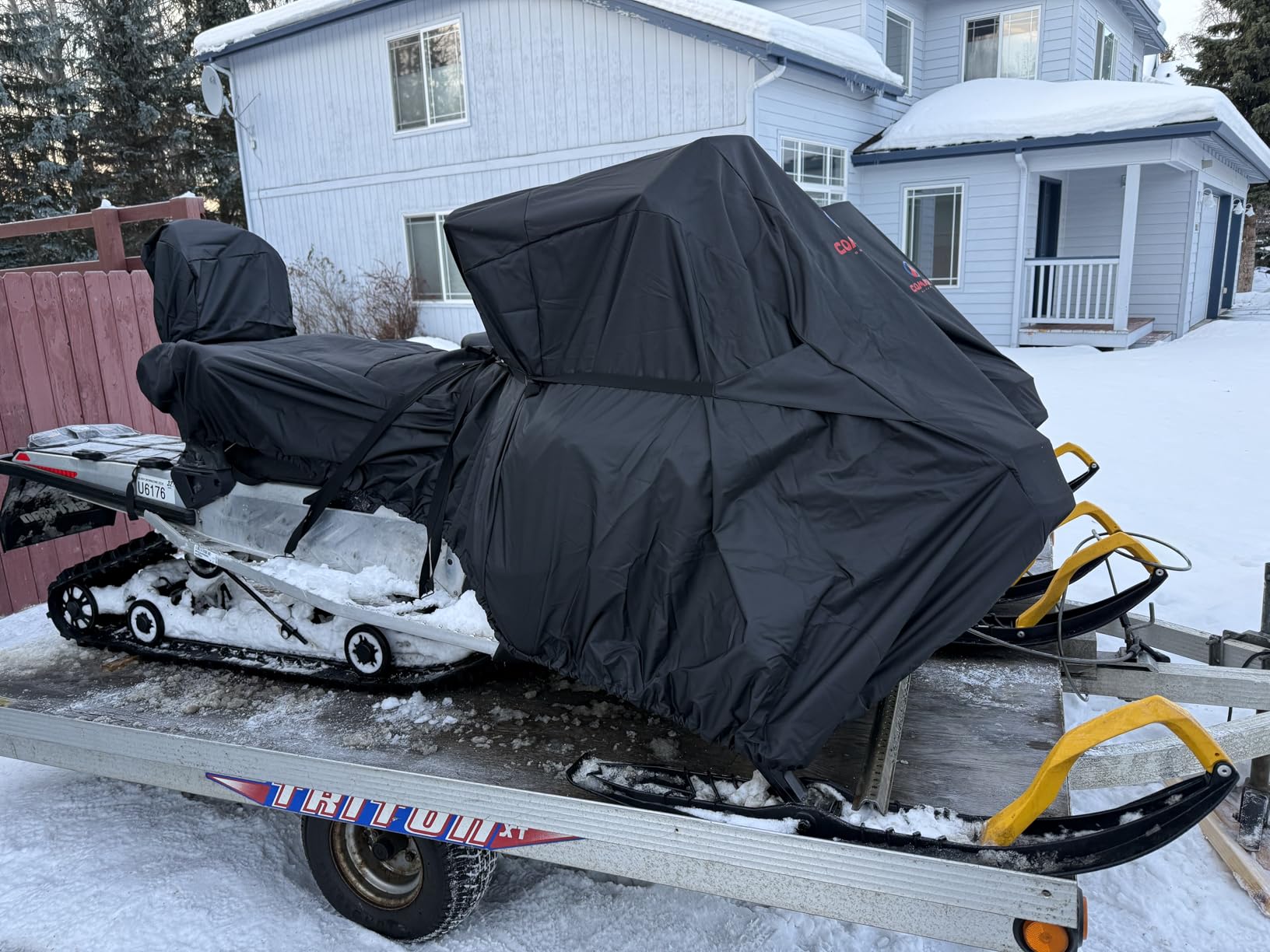 Comnova Snowmobile Cover 145 Inch - Premium 600D Outdoor Snowsled Cover, Heavy Duty & Waterproof All Weather Protection, Black customer photo 2