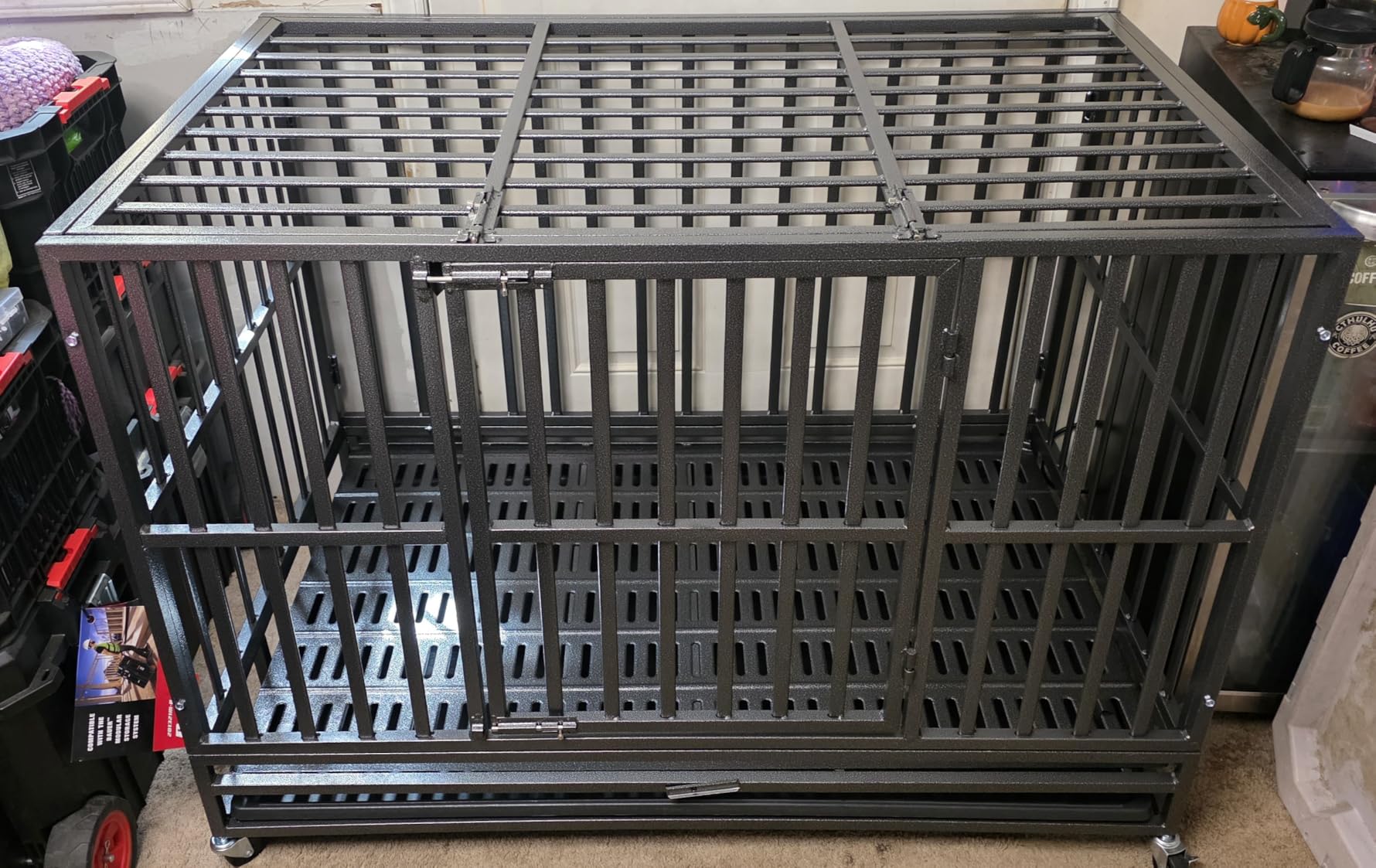 NUGRIART 42 Inch Heavy Duty Indestructible Dog Crate, XL Steel Escape-Proof Kennel for Large Dogs, Double Door Design with 4 Locking Wheels & Reinforced Baseplate, Ideal for High-Anxiety Dogs customer photo 2