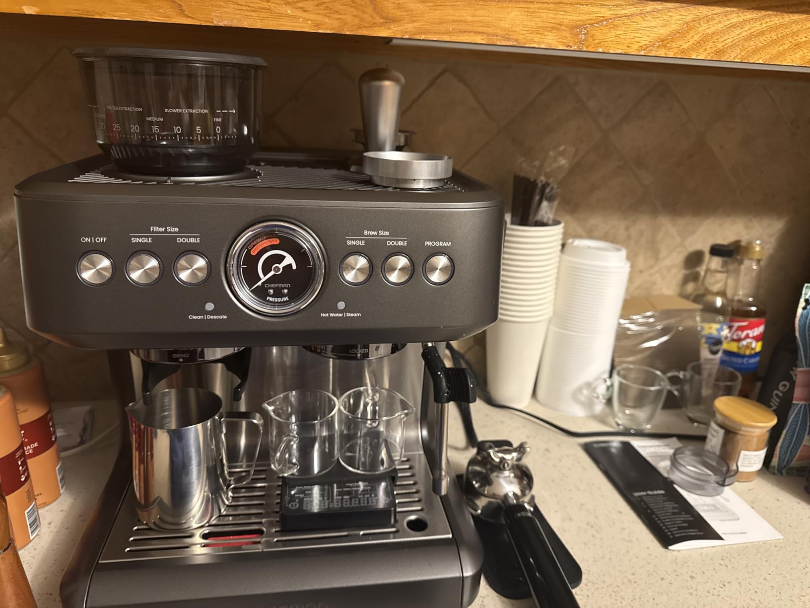 Chefman Crema Deluxe Espresso Machine with Double Boiler, Use Milk Frother and Brew Espresso Simultaneously, Professional Coffee Maker with Coffee Grinder and Steam Wand, 30 Grind Settings customer photo 1
