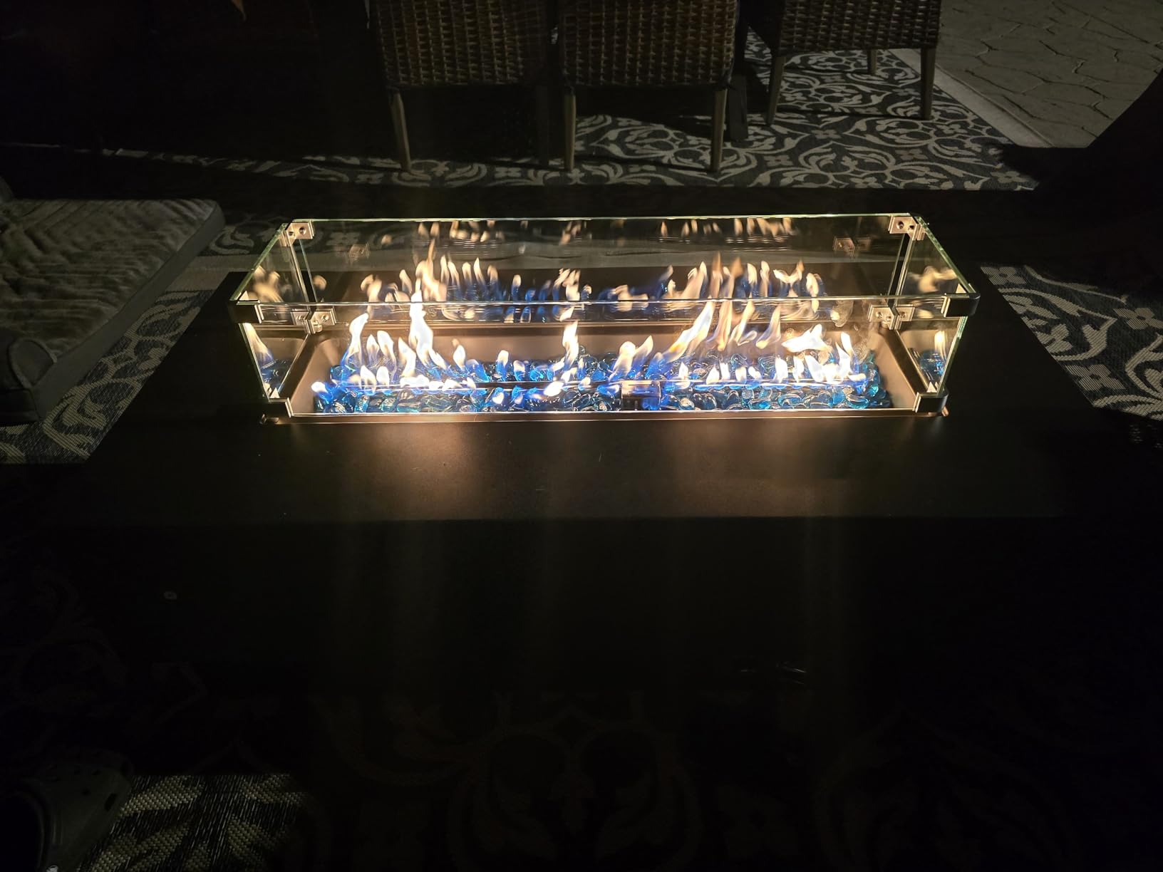 IRONCK 43-inch Outdoor Propane Fire Pit Table with Tank Table, White | CSA Certified, 2 in 1 Rectangular Patio Fire Pit w Glass Rocks, Wind Guard and Cover, 50000 BTU Outdoor Heater for Garden customer photo 1