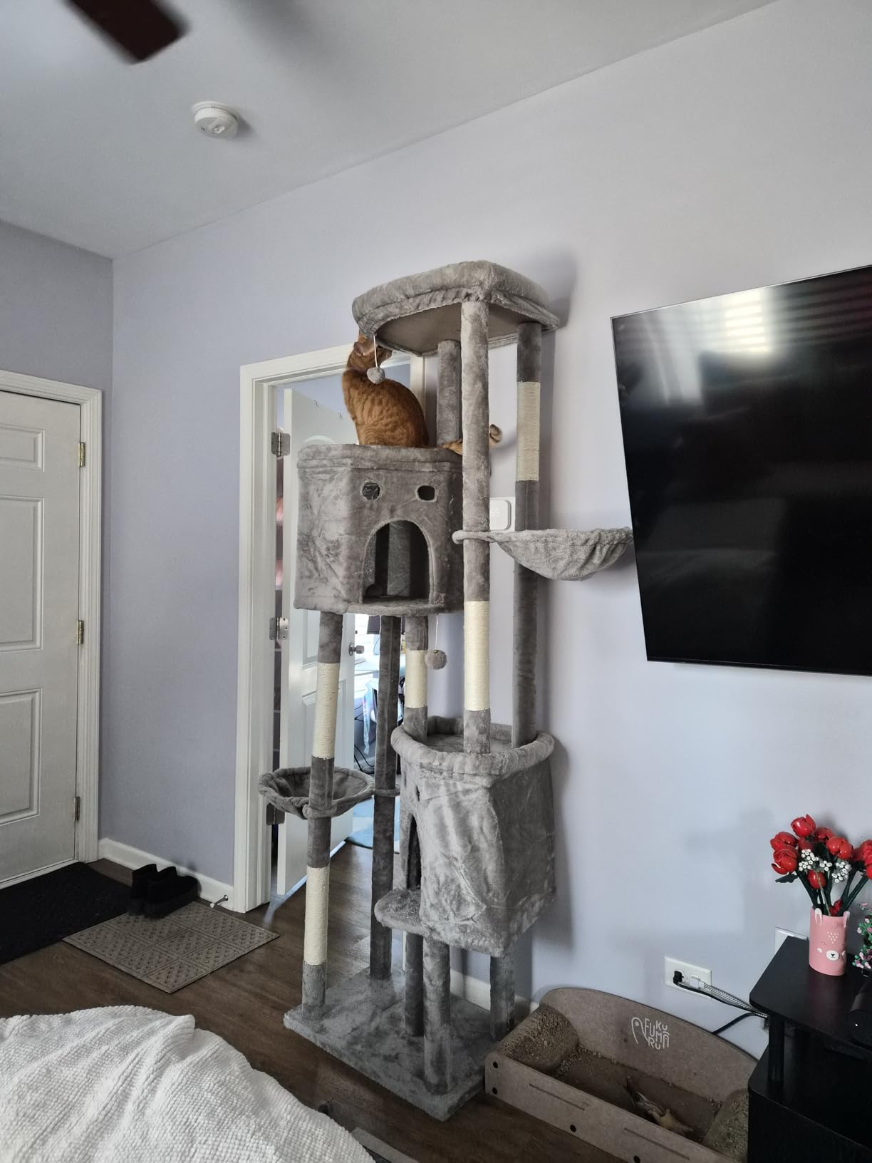 Cat Tree for Indoor Cats Large Adult, 84 in Extra Tall Heavy Duty Cat Tower | Multi-Level for Maine Coon 20lb+ Big Cats House with 3 Platform Perches, 2 Baskets, 2 Cat Condos, 5 Scratching Posts, 4 Toys customer photo 2