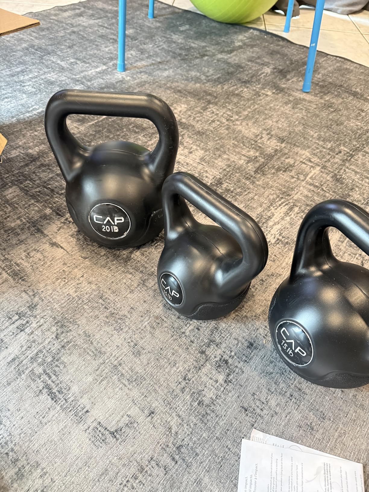 CAP Barbell 45 LB Cement Kettlebell Set - 10 lb, 15 lb & 20 lb Vinyl-Coated Kettlebells customer photo 1