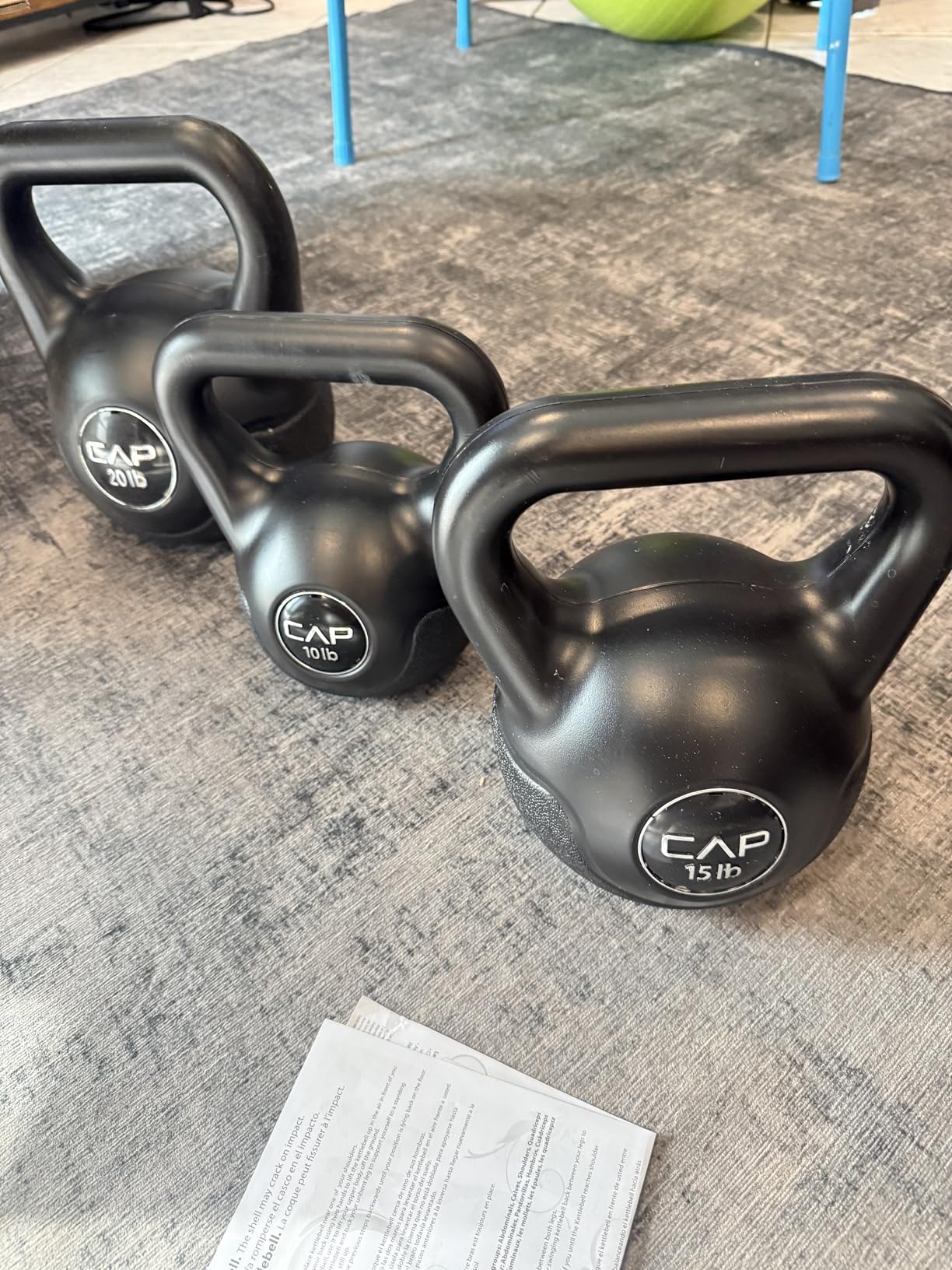 CAP Barbell 45 LB Cement Kettlebell Set - 10 lb, 15 lb & 20 lb Vinyl-Coated Kettlebells customer photo 2